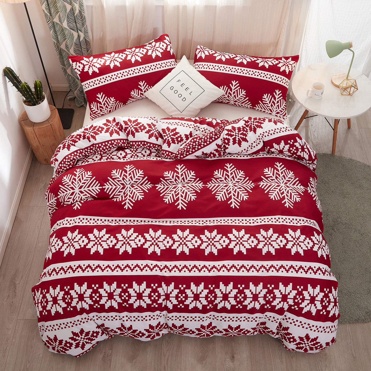Lamejor Christmas Duvet Cover Set King Size Snowflake Pattern Holiday Bedding Set Comforter Cover(1 Duvet Cover+2 Pillowcases) R