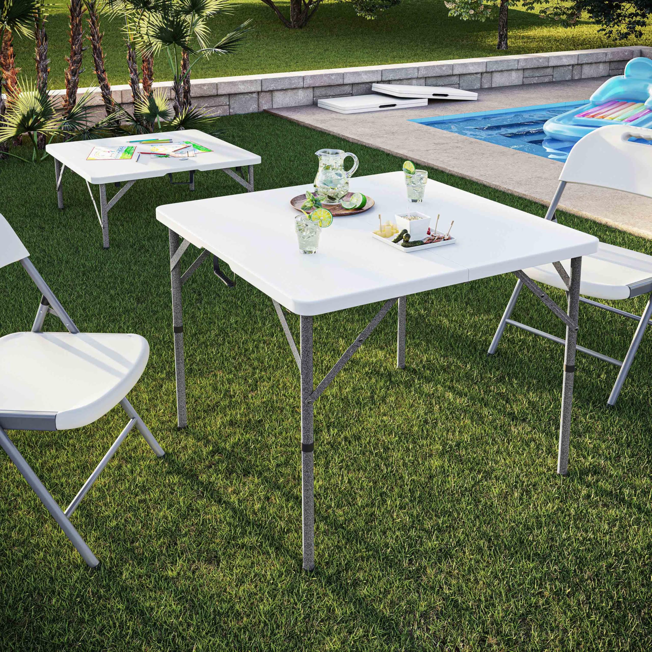 34 Square Folding Table, Height Adjustable Foldable Table