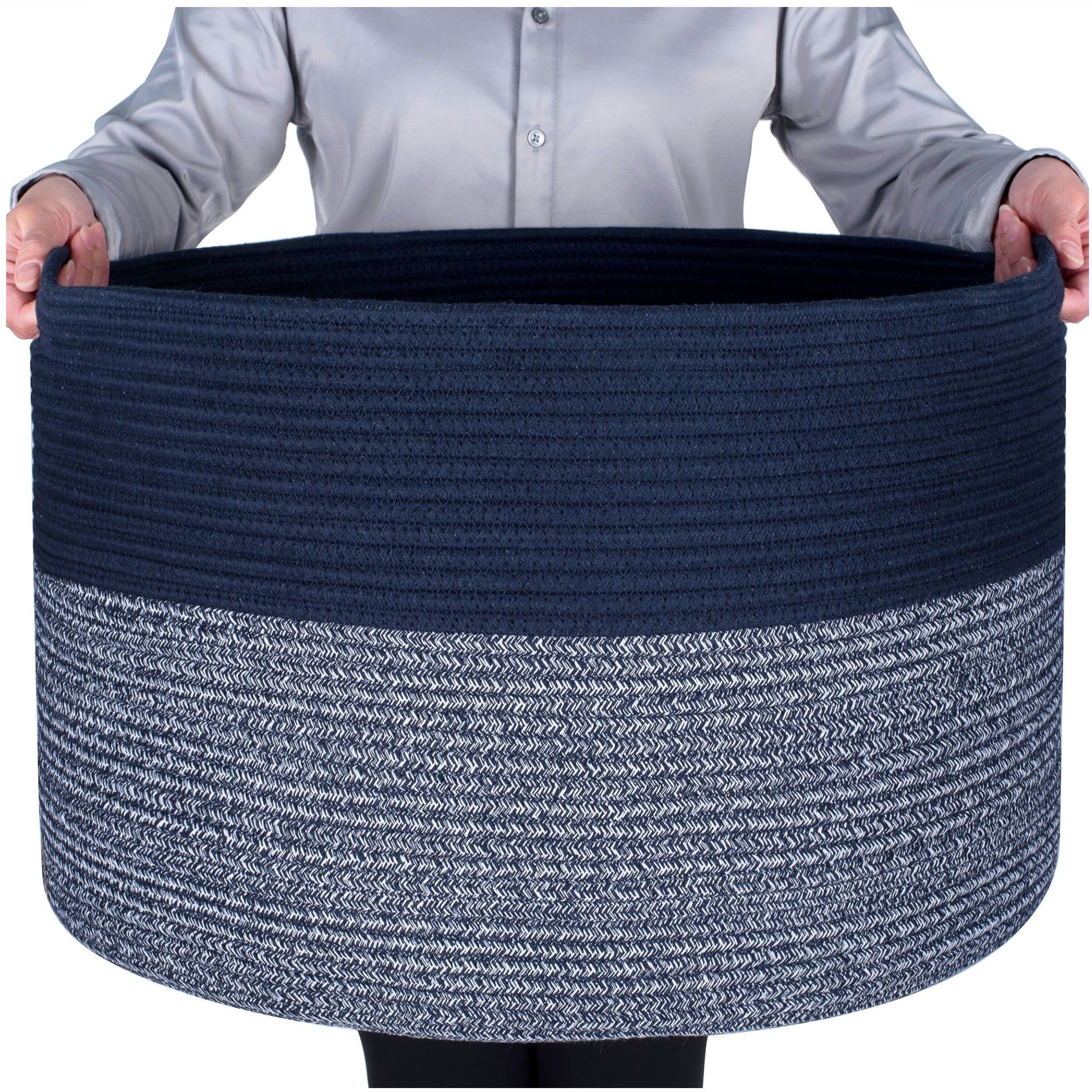 MINTWOOD Design Extra Large 22 x 14 Inches Blanket Storage Basket, Laundry Basket, Decorative Woven Cotton Rope Baskets for Blan