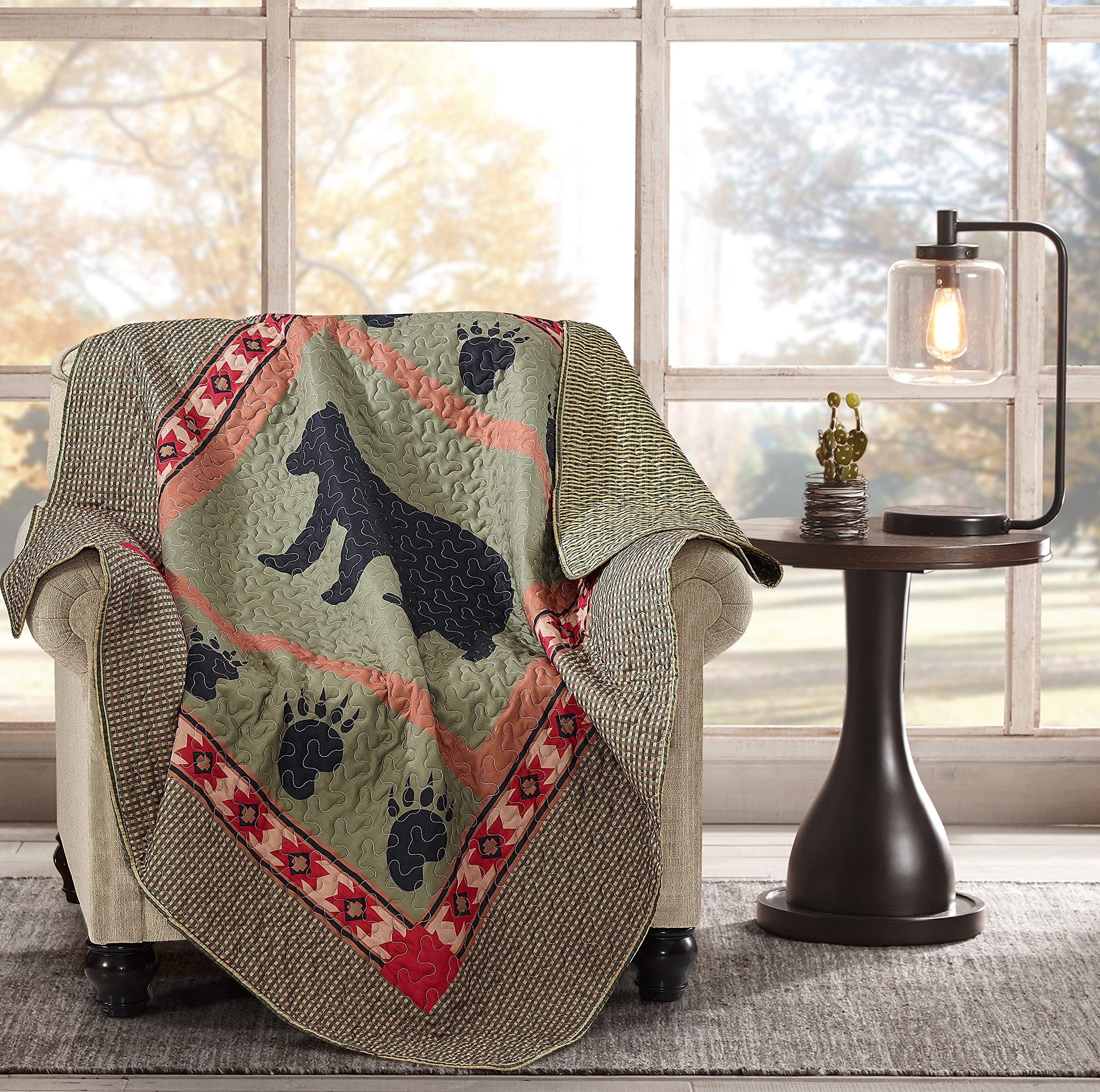 Virah Bella Quilted Bear Throw Blanket For Couch - 50' X 60' - Bear And Paw Lodge-Themed Throw Quilt