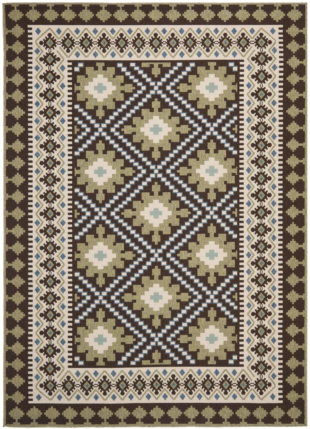 Safavieh Veranda Collection Area Rug - 8' X 11', Chocolate & Green, Boho Design, Non-Shedding & Easy Care, Indoor/Outdoor & Washable-Ideal For Patio, Backyard, Mudroom (Ver099-0624)