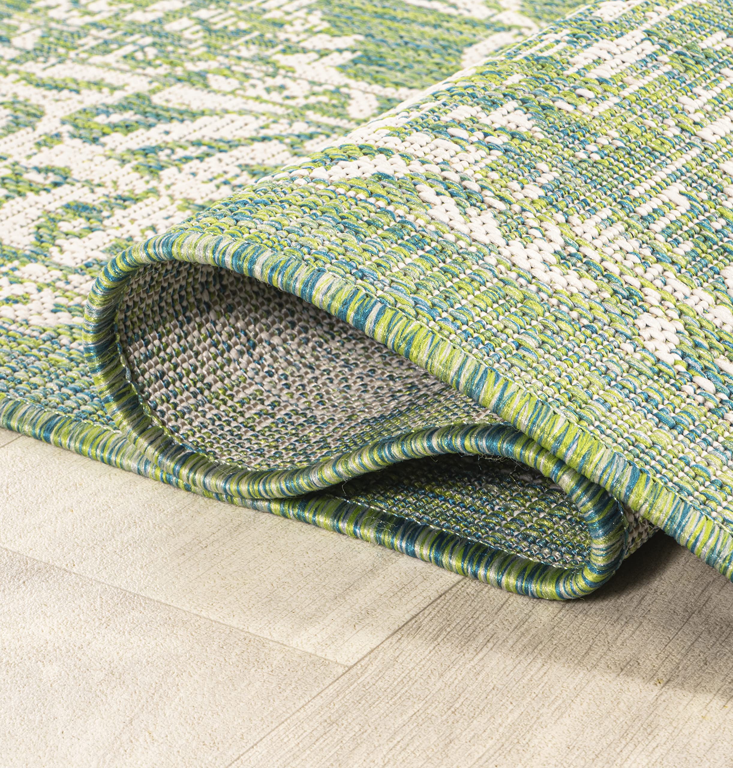 Jonathan Y Smb100F-28 Tela Bohemian Textured Weave Floral Indoor Outdoor Area-Rug, Coastal, Traditional, Transitional Easy-Cleaning,Bedroom,Kitchen,Backyard,Patio,Non Shedding, Cream/Green, 2 X 8