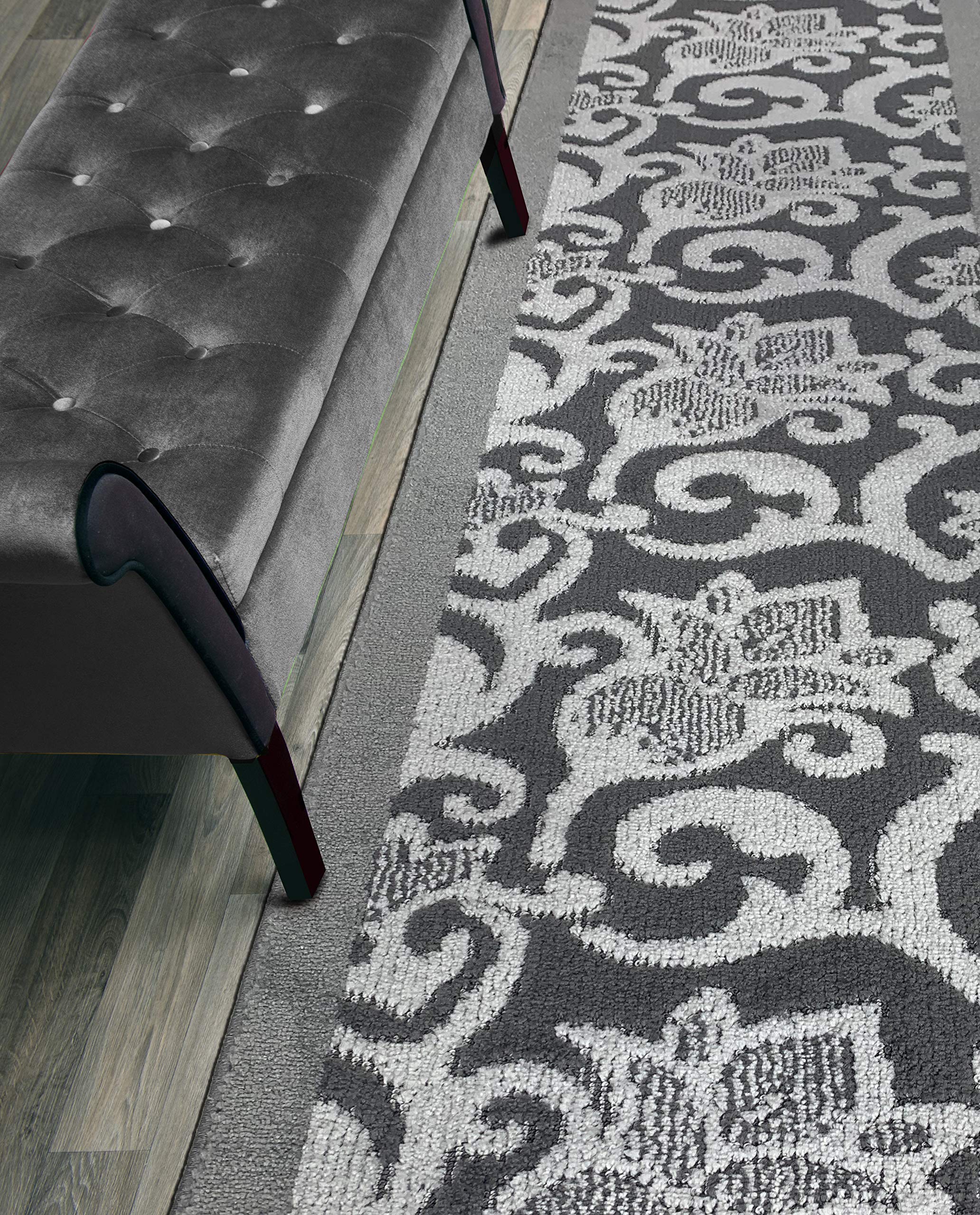 ORFA HOME Custom Size Lily Hallway Runner Rug Slip Resistant, 26 Inch Wide x Your Choice of Length Size, Anthracite, 26 Inch X 6
