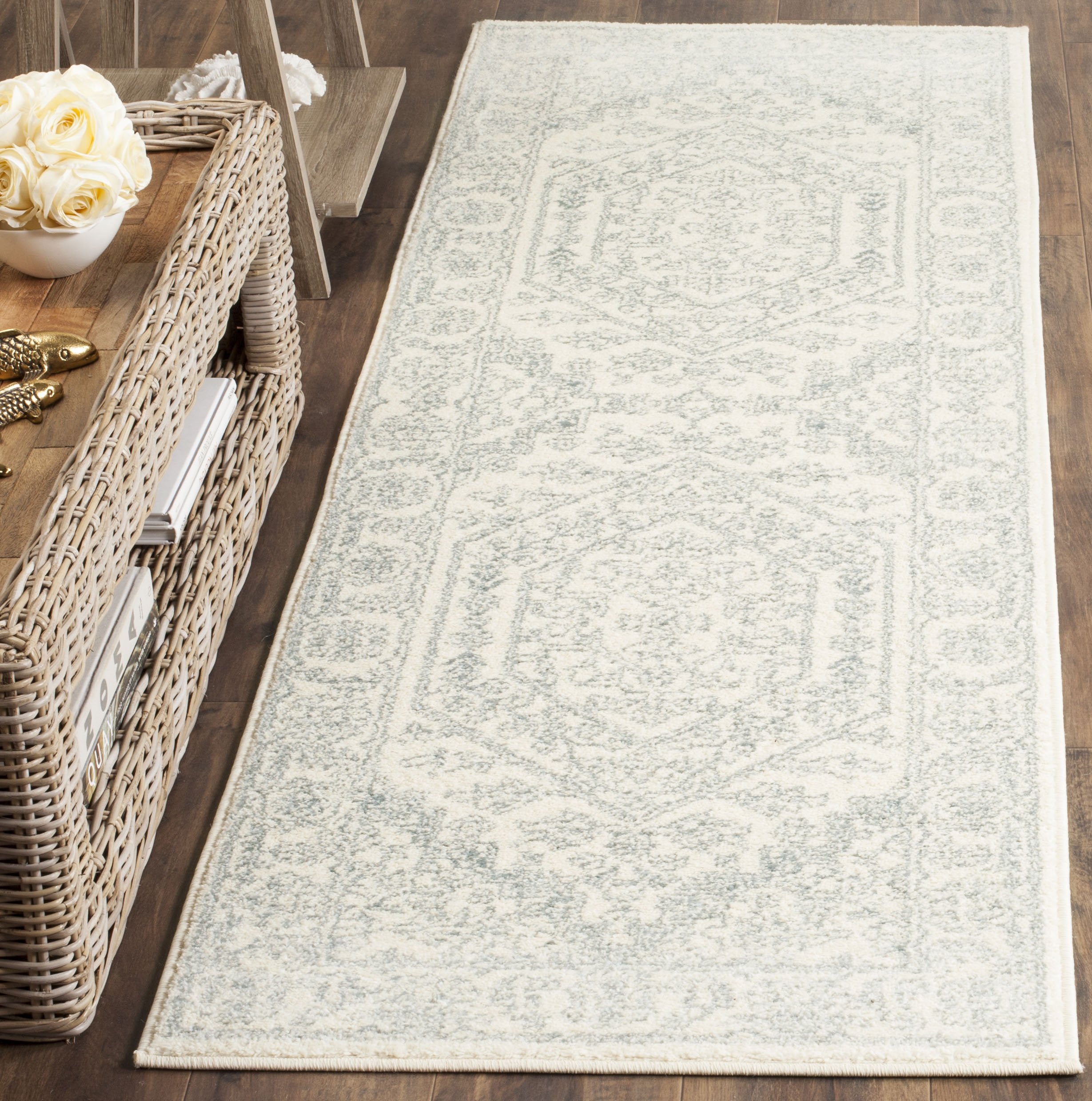 SAFAVIEH Adirondack Collection Runner Rug - 26 x 8, Ivory & Slate, Oriental Medallion Design, Non-Shedding & Easy Care, Ideal 