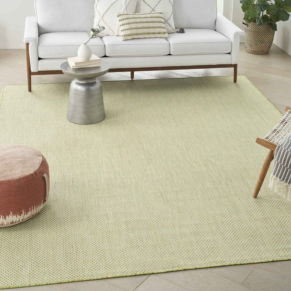 Nourison Courtyard Indoor/Outdoor Ivory Green 9' X 12' Area Rug, Geometric, Easy Cleaning, Non Shedding, Bed Room, Living Room,