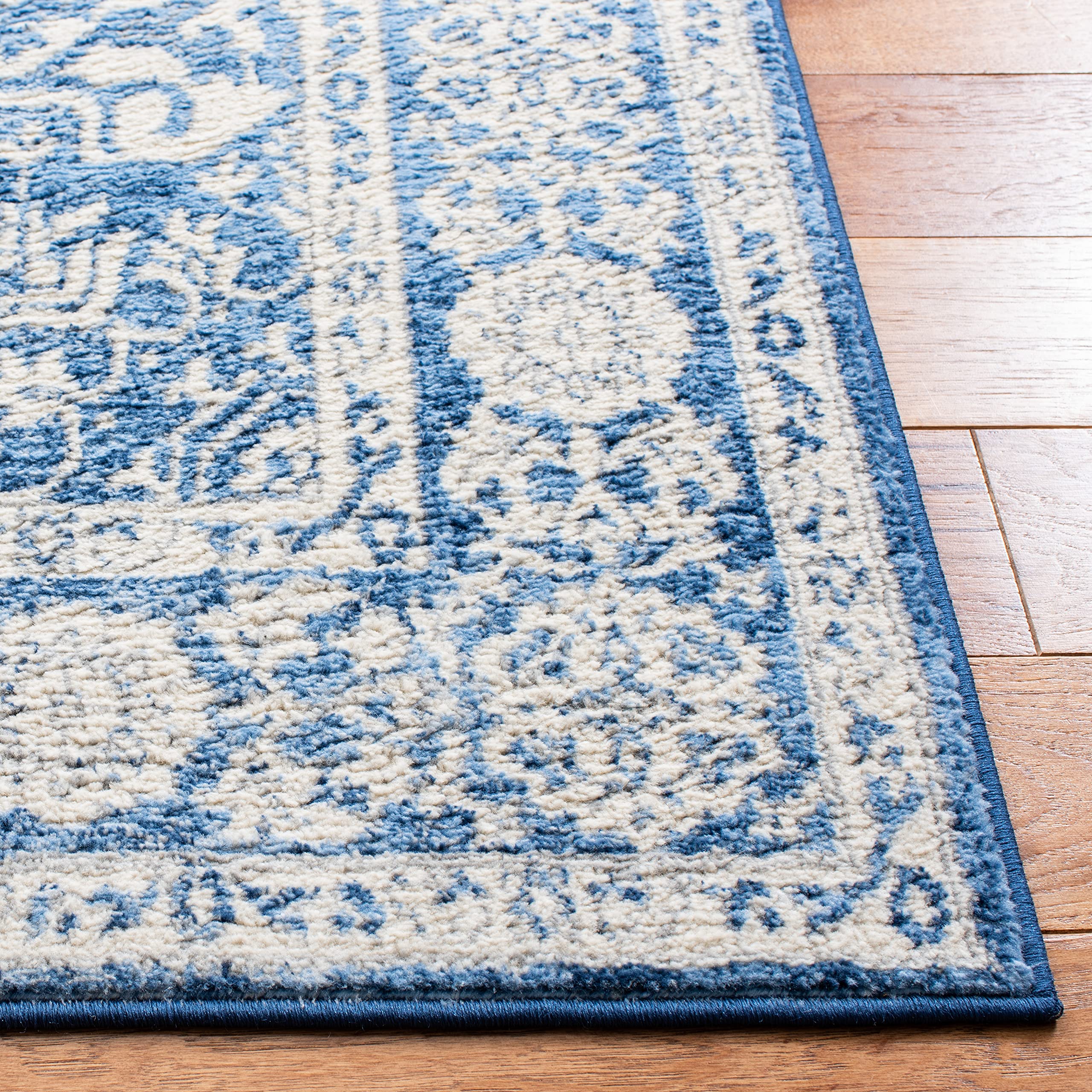 Safavieh Brentwood Collection Area Rug - 10' X 13', Ivory & Blue, Medallion Distressed Design, Non-Shedding & Easy Care, Ideal F