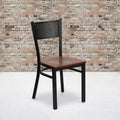 2 Pk. HERCULES Series Black Grid Back Metal Restaurant Chair - Cherry Wood Seat