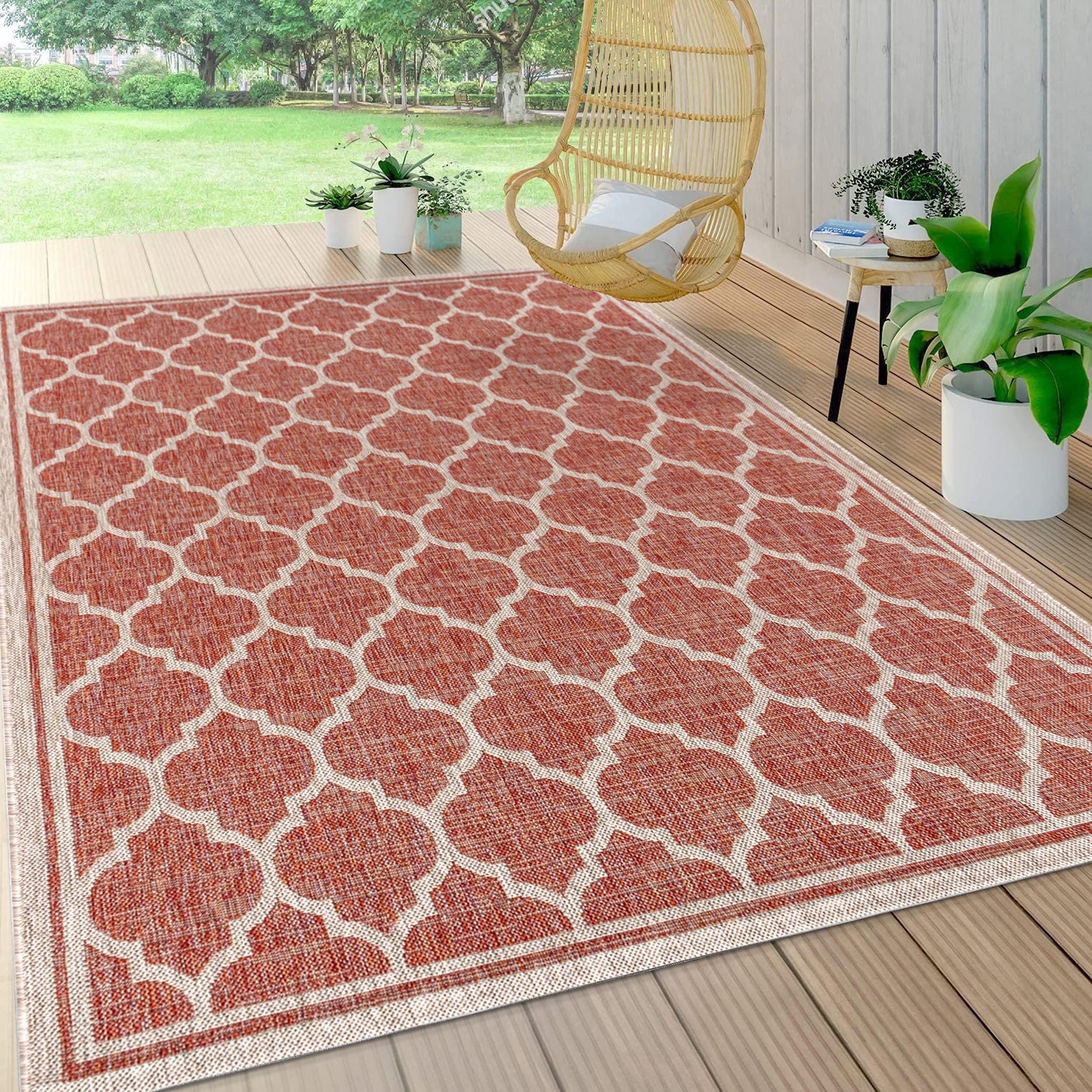 Jonathan Y Smb109C-8 Trebol Moroccan Trellis Textured Weave Indoor Outdoor-Rug Modern Bohemian Livingroom Backyard,8 X 10,Red/Be