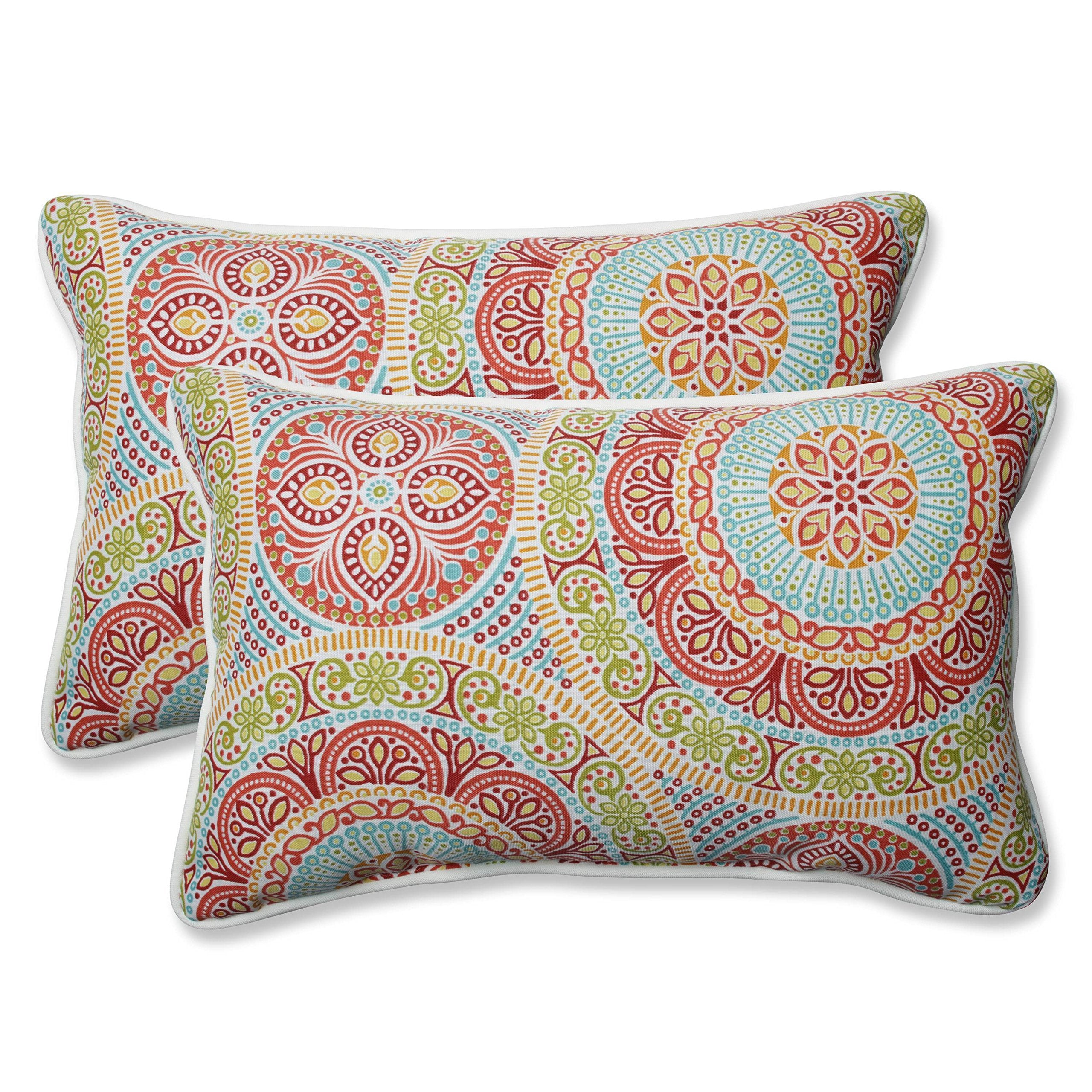 Pillow Perfect - 609416 Outdoor/Indoor Delancey Jubilee Lumbar Pillows, 11.5' X 18.5', 2 Count (Pack Of 1) Pink