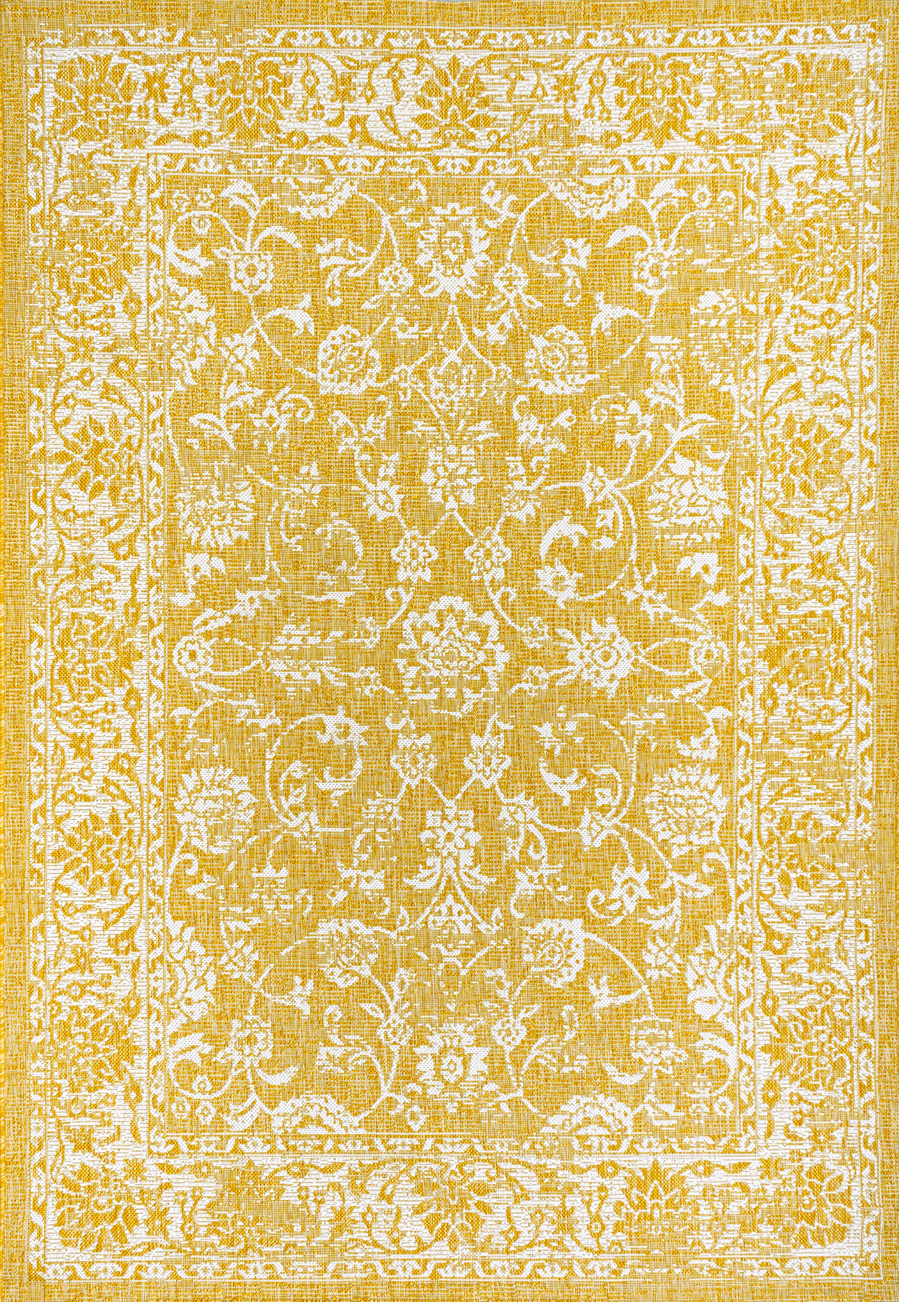 Jonathan Y Smb100E-4 Tela Bohemian Textured Weave Floral Indoor Outdoor Area Rug, Coastal, Traditional, Transitional Easy Cleaning,Bedroom,Kitchen,Backyard,Patio,Non Shedding, Yellow/Cream, 4 X 6