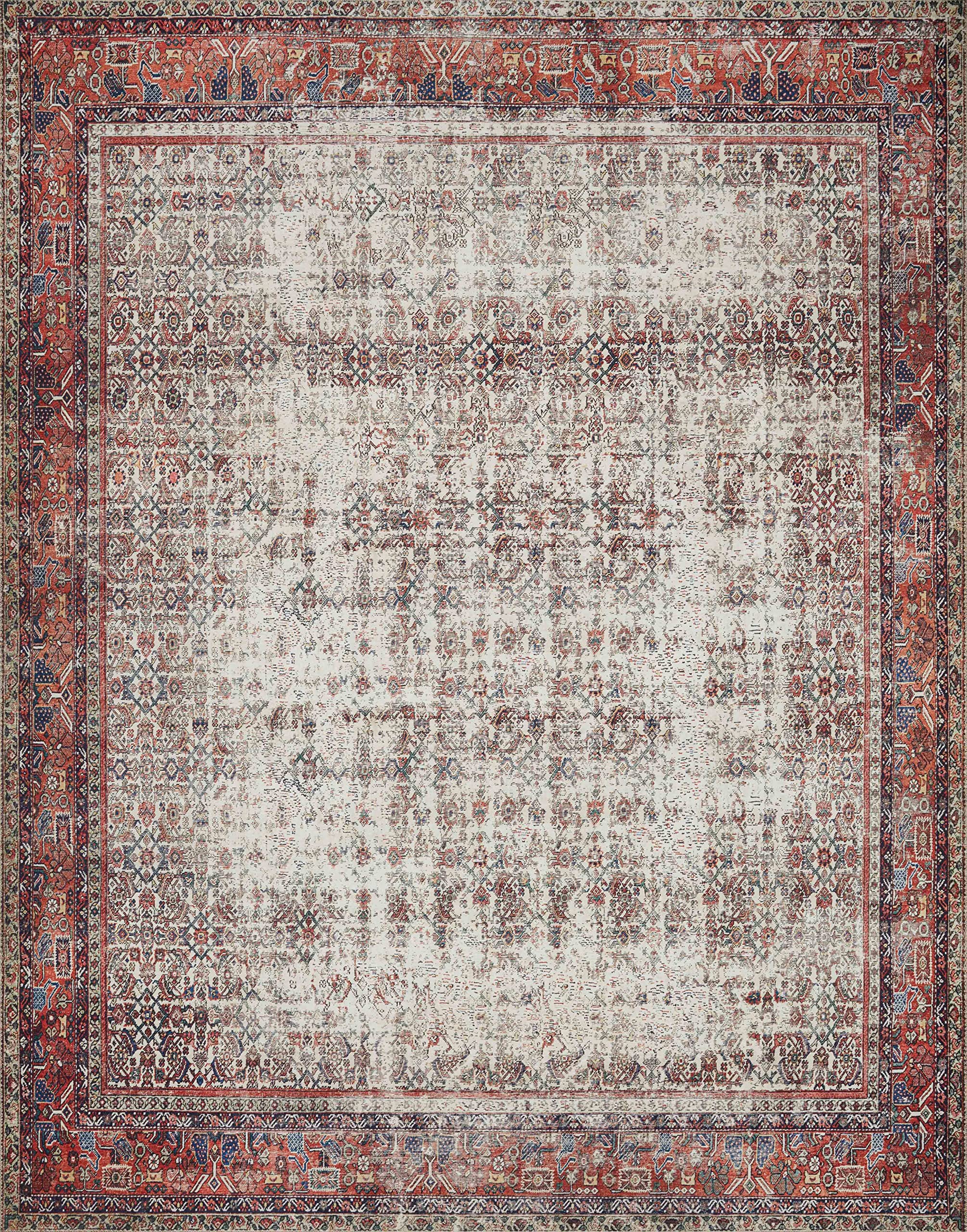 Loloi LAYLA Collection, LAY-12,Ivory / Brick, 2-0 x 5-0, .13 Thick, Accent Rug, Soft, Durable, Vintage Inspired, Distressed, L