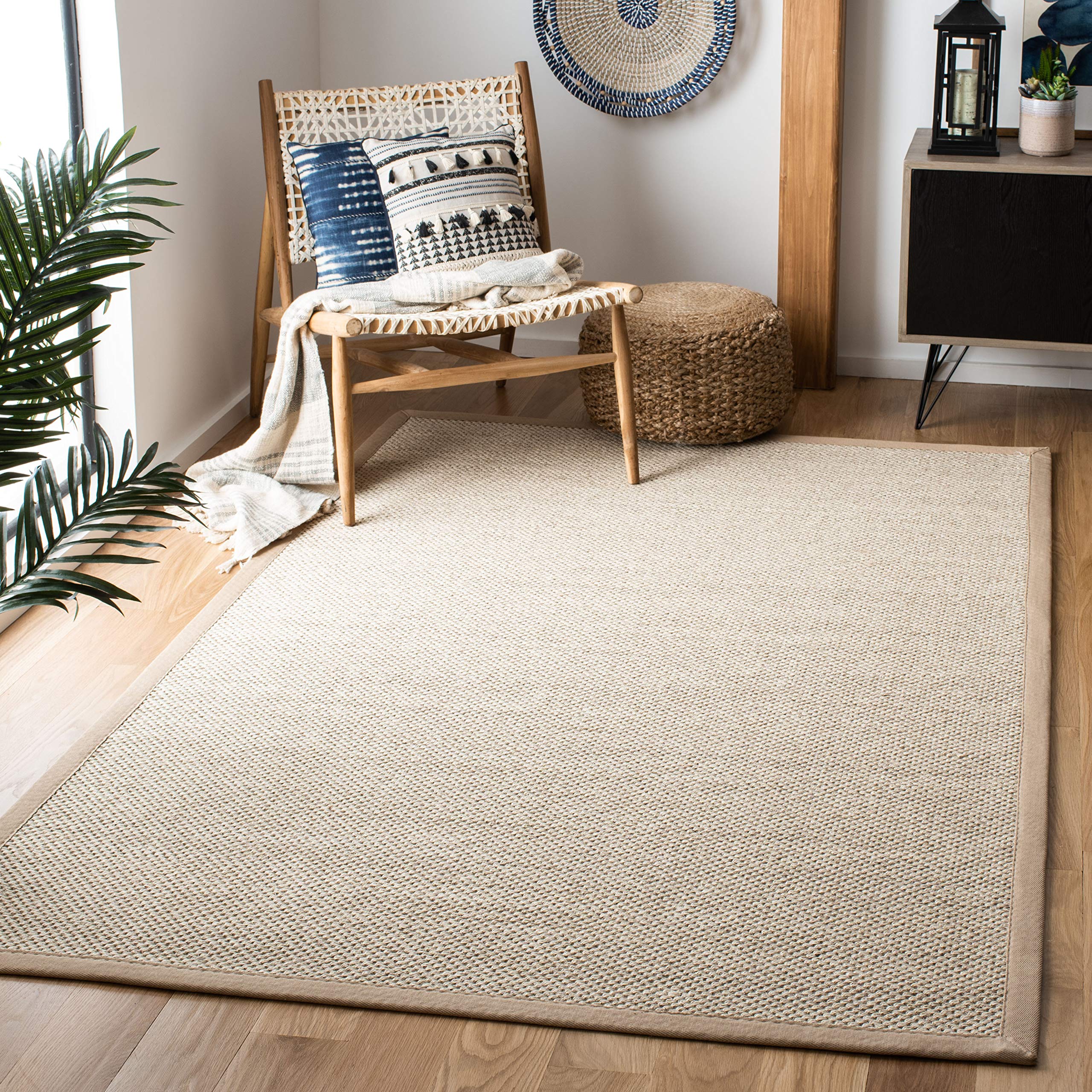 Safavieh Natural Fiber Collection 4 Square Marble/Linen NF143B Border Sisal Area Rug