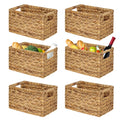 BARIEN Set of 6 Natural Water Hyacinth Woven Storage Baskets 12.6    x 8    x 7   , Rectangular Wicker Basket with Built-in Hand