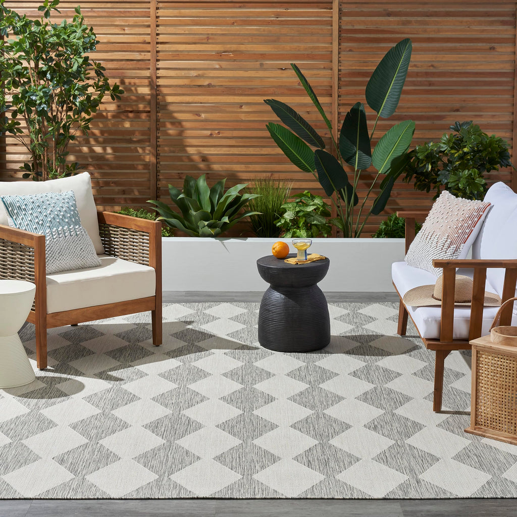 Nourison Positano Indoor/Outdoor Light Grey 7' X 10' Area Rug, Easy Cleaning, Non Shedding, Bed Room, Living Room, Dining Room, Backyard, Deck, Patio (7X10)