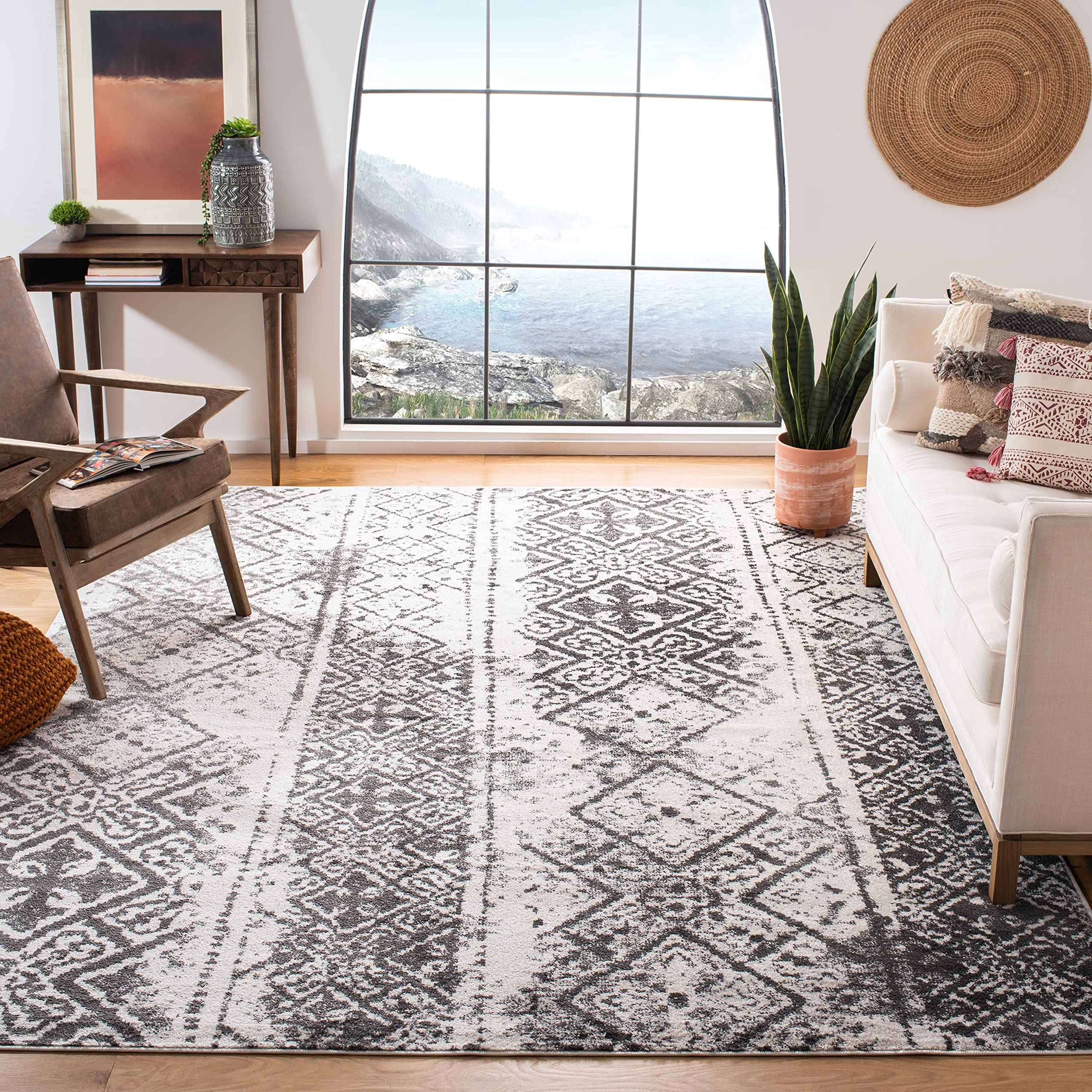 SAFAVIEH Adirondack Collection Accent Rug - 3 x 5, Silver & Black, Moroccan Boho Distressed Design, Non-Shedding & Easy Care, 