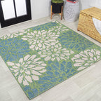 Jonathan Y Smb110D-5Sq Zinnia Modern Floral Textured Weave Indoor Outdoor Area-Rug, Bohemian, Coastal, Mediterranean Easy-Cleaning,Bedroom,Kitchen,Backyard,Patio,Non Shedding, Cream/Green, 5' Square