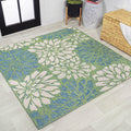 Jonathan Y Smb110D-6Sq Zinnia Modern Floral Textured Weave Cream/Green 6' Square Indoor/Outdoor Area Rug, Pet Friendly, Non-Shed