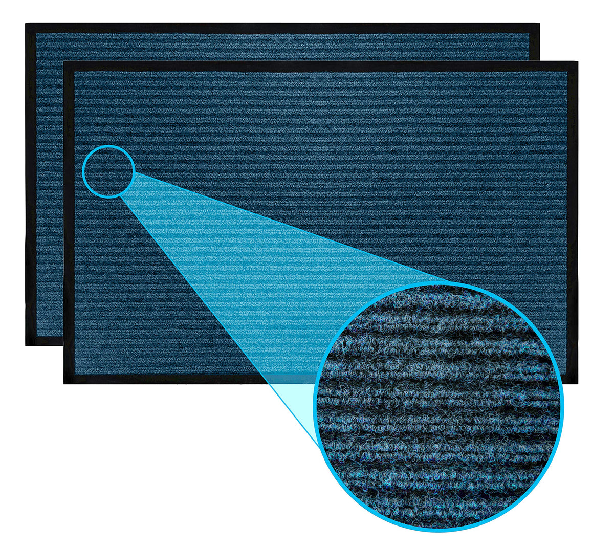 Luxurux Premium Striped Blue Door Mat Set - 2-Pack, All-Weather, Easy-Clean, Waterproof, Low-Profile (24' X 16') - Stylish & D