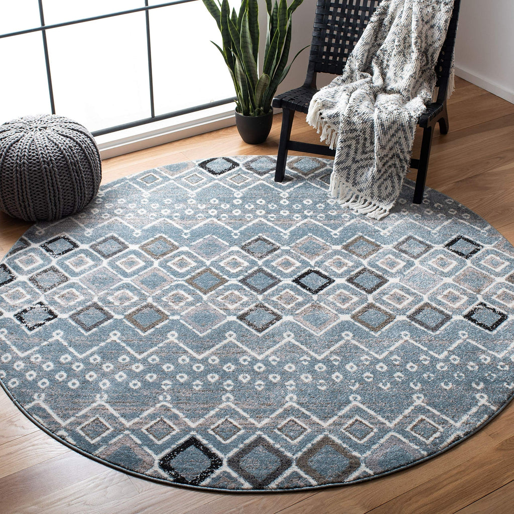 SAFAVIEH Amsterdam Collection 5'1'' Round Blue/Ivory AMS108L Moroccan Boho Non-Shedding Living Room Bedroom Area Rug