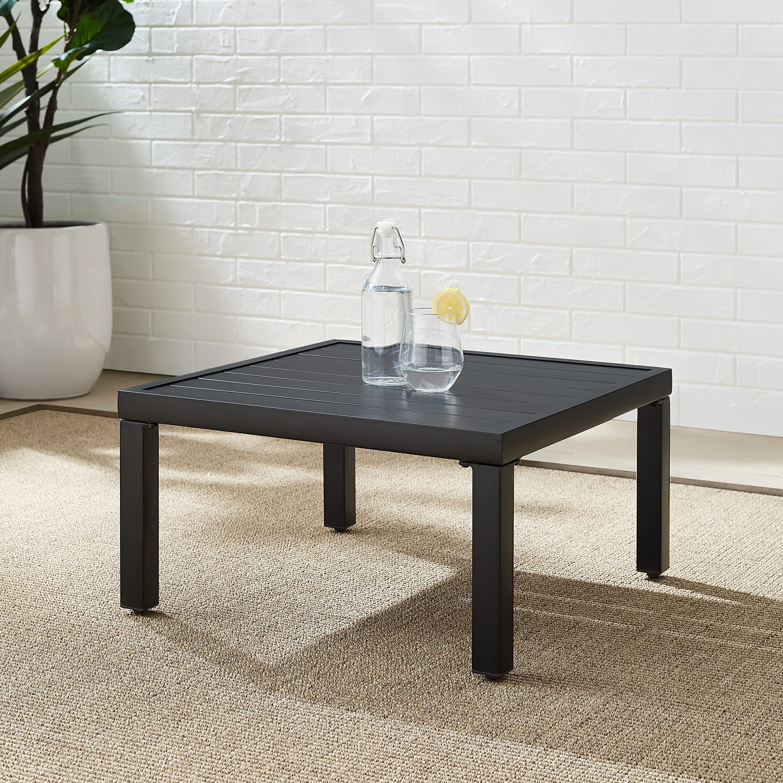 Crosley Furniture CO6322-MB Piermont Outdoor Metal Sectional Side Table, Matte Black
