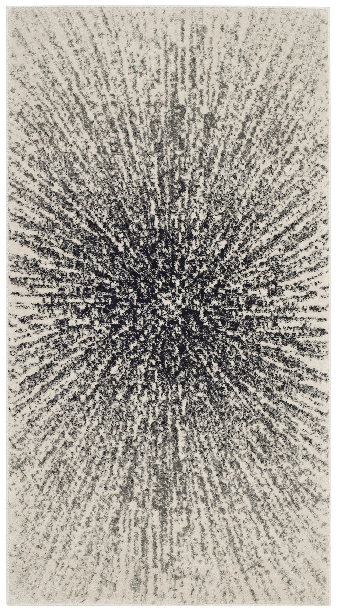 SAFAVIEH Evoke Collection 22 x 5 Black/Ivory EVK228K Abstract Burst Non-Shedding Living Room Bedroom Area Rug