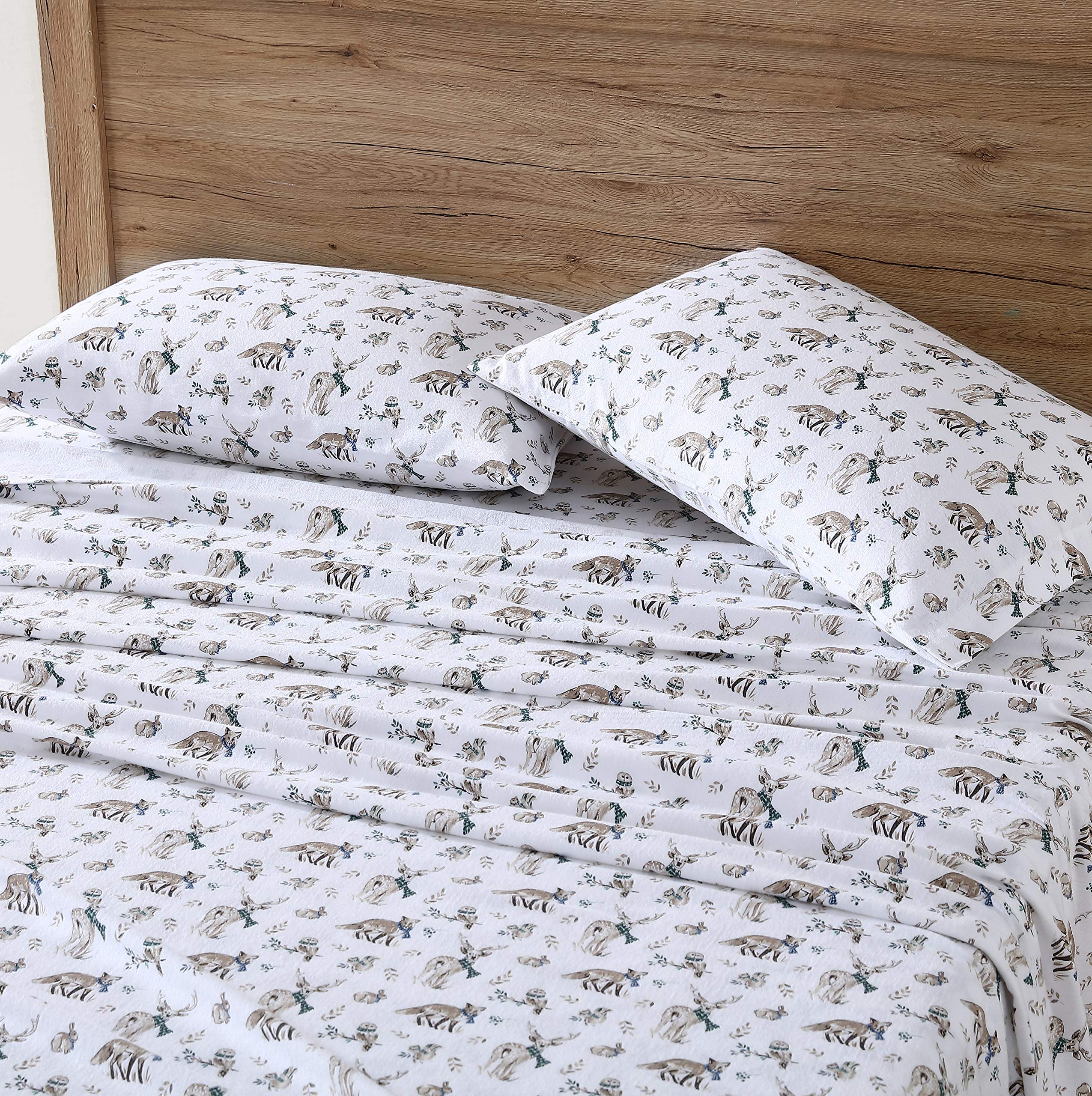 Eddie Bauer - King Sheets, Cotton Flannel Bedding Set, Brushed For Extra Softness, Cozy Home Decor (Woodland Friends, King)