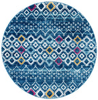Safavieh Amsterdam Collection Area Rug - 5'1'' Round, Navy & Turquoise, Moroccan Boho Design, Non-Shedding & Easy Care, Ideal Fo