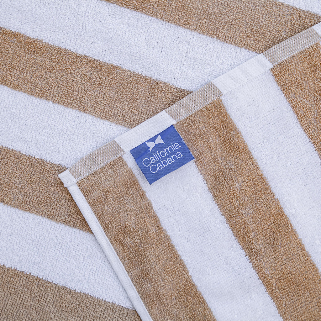 Arkwright California Chaise Lounge Cover - Pack Of 2 - Striped Soft Cotton Cabana Towel With Pocket Holder For Beach Pool Outdoor Chair, 30 X 85 In., Beige