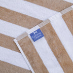 Arkwright California Chaise Lounge Cover - Pack Of 2 - Striped Soft Cotton Cabana Towel With Pocket Holder For Beach Pool Outdoor Chair, 30 X 85 In., Beige