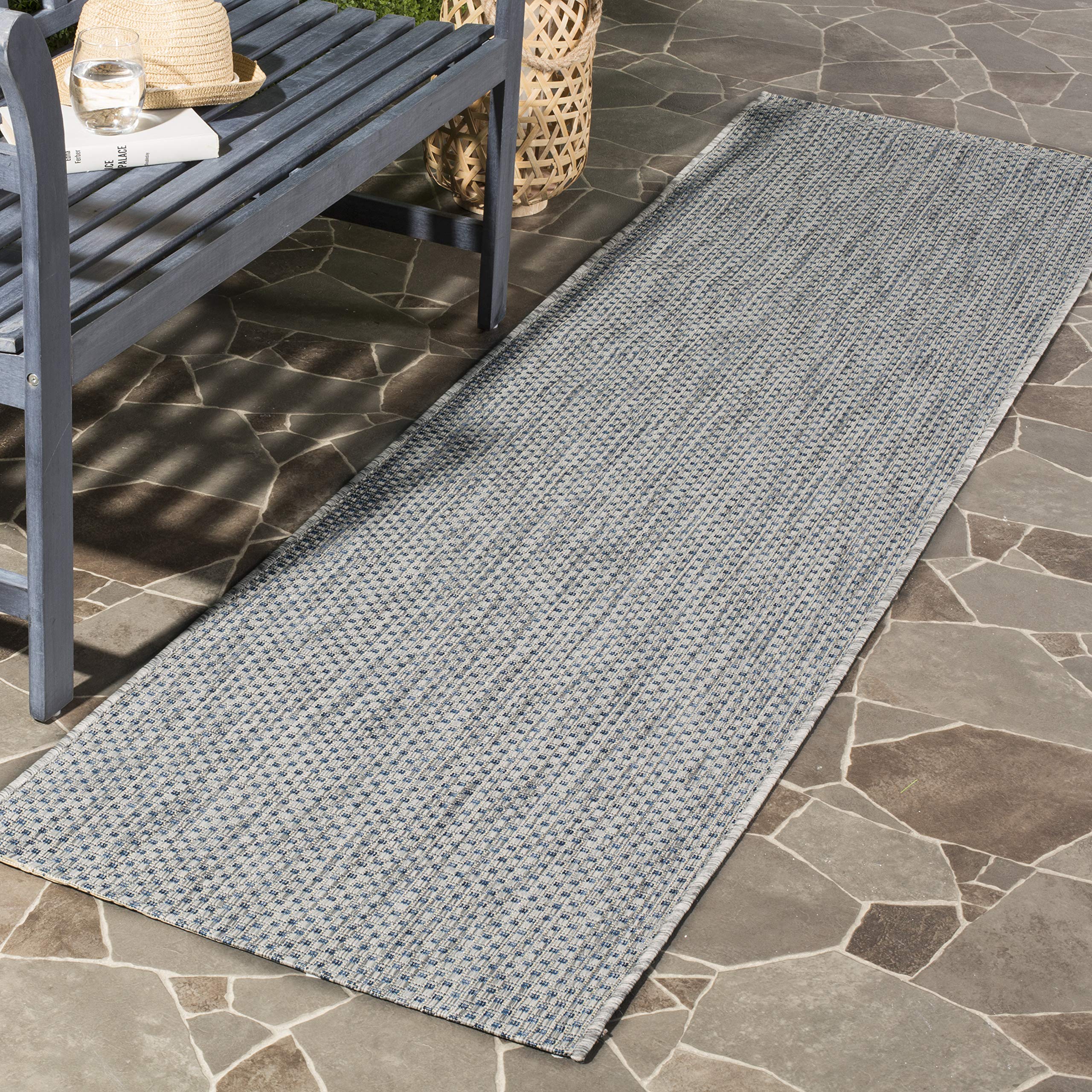 SAFAVIEH Courtyard Collection 23 x 22 Grey/Navy CY8521 Indoor/ Outdoor Patio Backyard Mudroom Runner Rug
