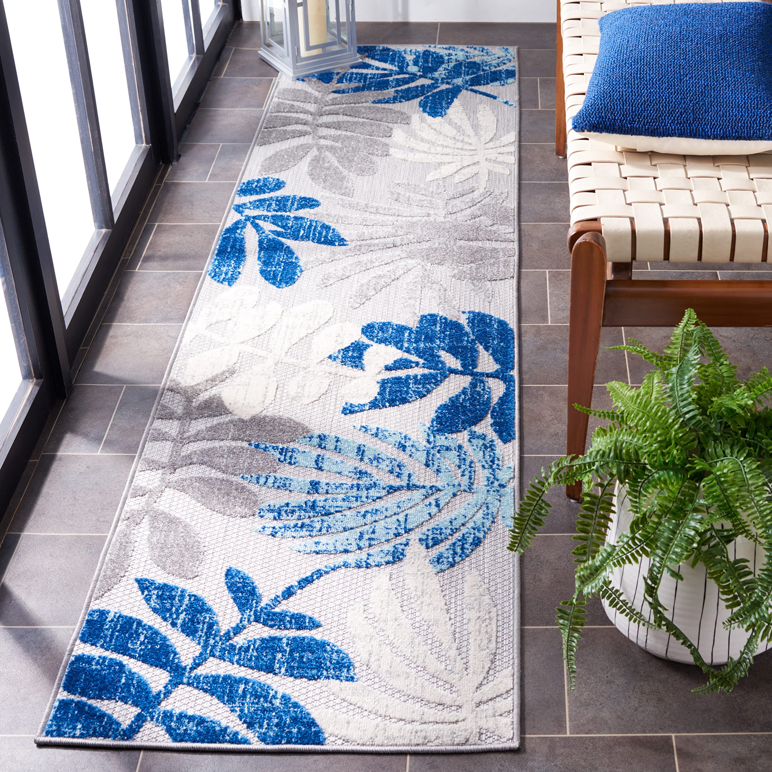 SAFAVIEH Cabana Collection Runner Rug - 2 x 6, Grey & Blue, Casual Design, Non-Shedding & Easy Care, Indoor/Outdoor & Washable