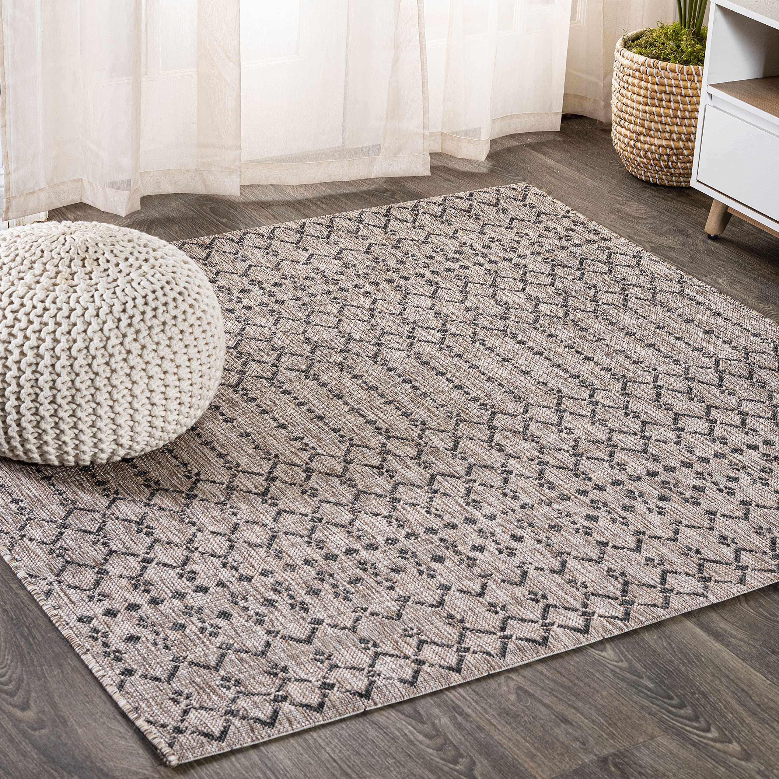 Jonathan Y Smb108D-4Sq Ourika Moroccan Geometric Textured Weave Indoor/Outdoor Area Rug, Bohemian, Scandinavian For Bedroom, Kit