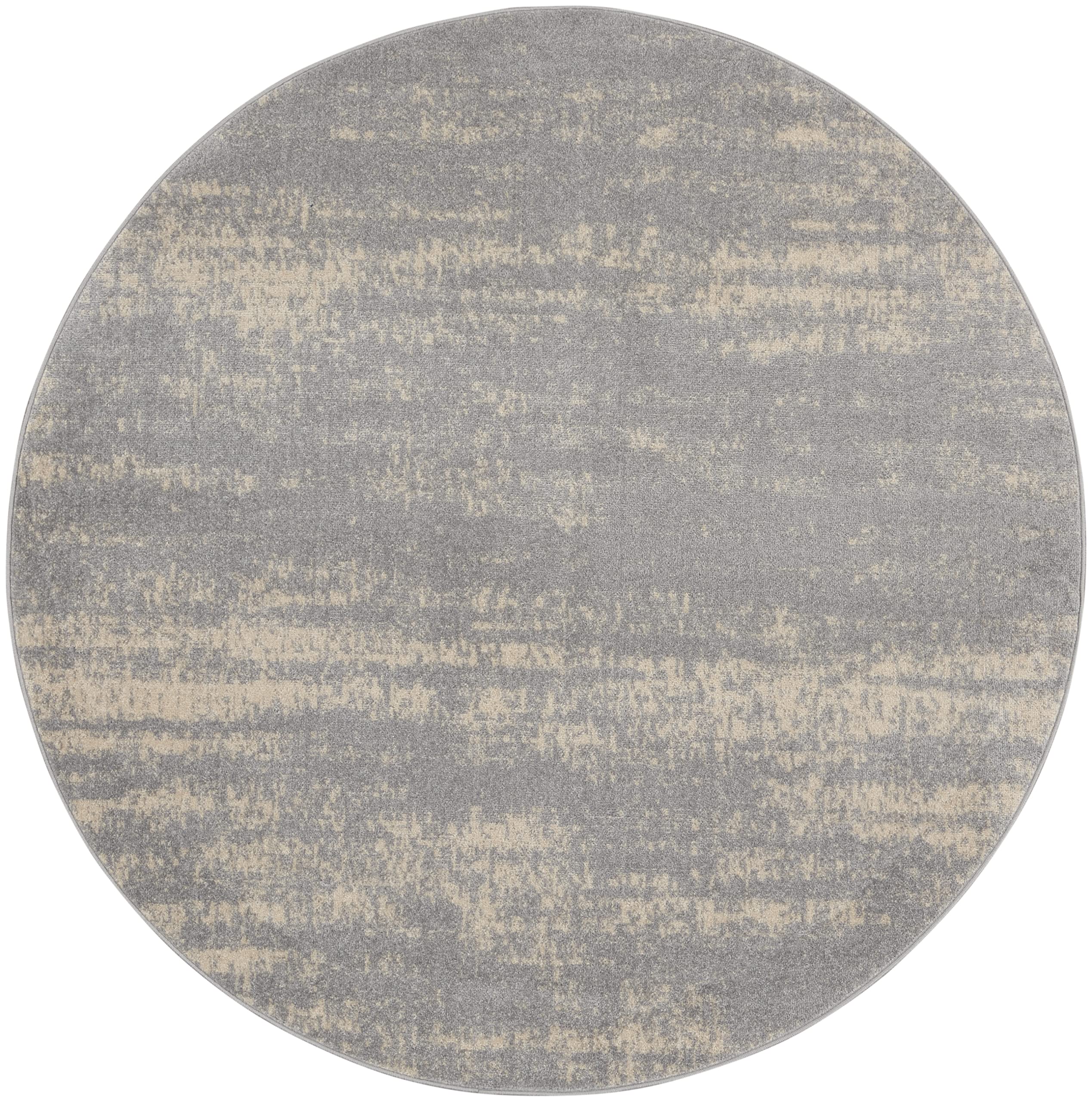 Nourison Essentials Indoor/Outdoor Solid Abstract Grey/Beige 4' X Round Area Rug, Easy Cleaning, Non Shedding, Bed Room, Living Room, Dining Room, Backyard, Deck, Patio (4 Round)