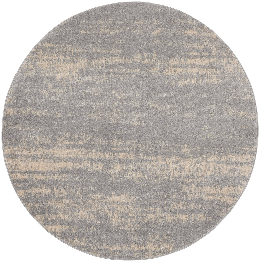 Nourison Essentials Indoor/Outdoor Solid Abstract Grey/Beige 8' X Round Area Rug, Easy Cleaning, Non Shedding, Bed Room, Living Room, Dining Room, Backyard, Deck, Patio (8 Round)