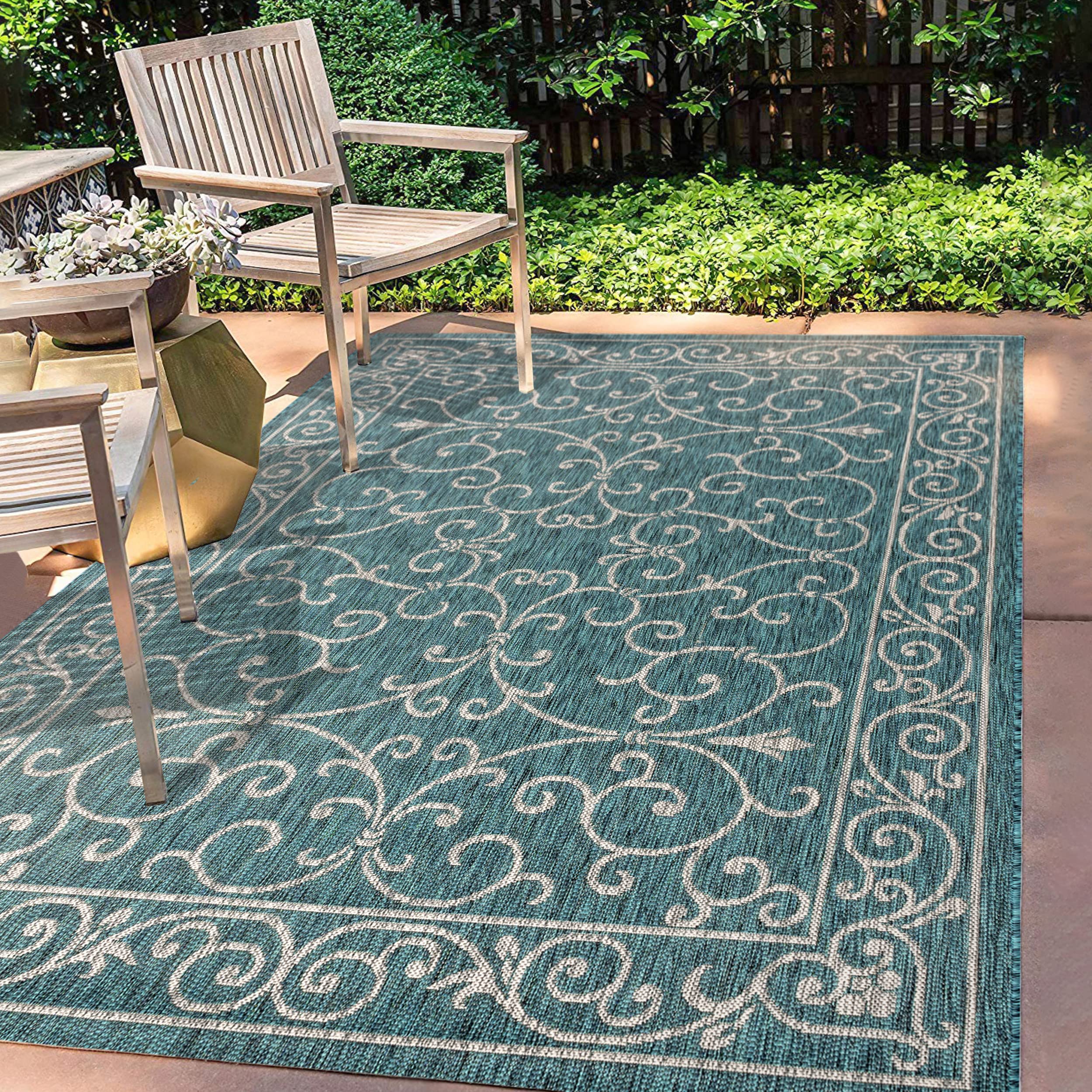 Jonathan Y Charleston Vintage Filigree Textured Weave Indoor/Outdoor Teal/Gray 8 Ft. X 10 Ft. Area-Rug, Classic,Easy-Cleaning,Hi
