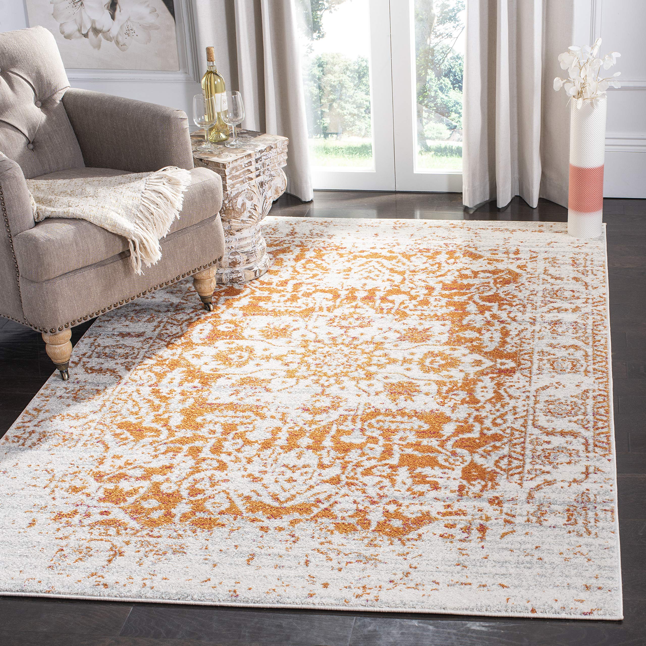 SAFAVIEH Madison Collection Accent Rug - 23 x 4, Orange & Ivory, Snowflake Medallion Design, Non-Shedding & Easy Care, Ideal f