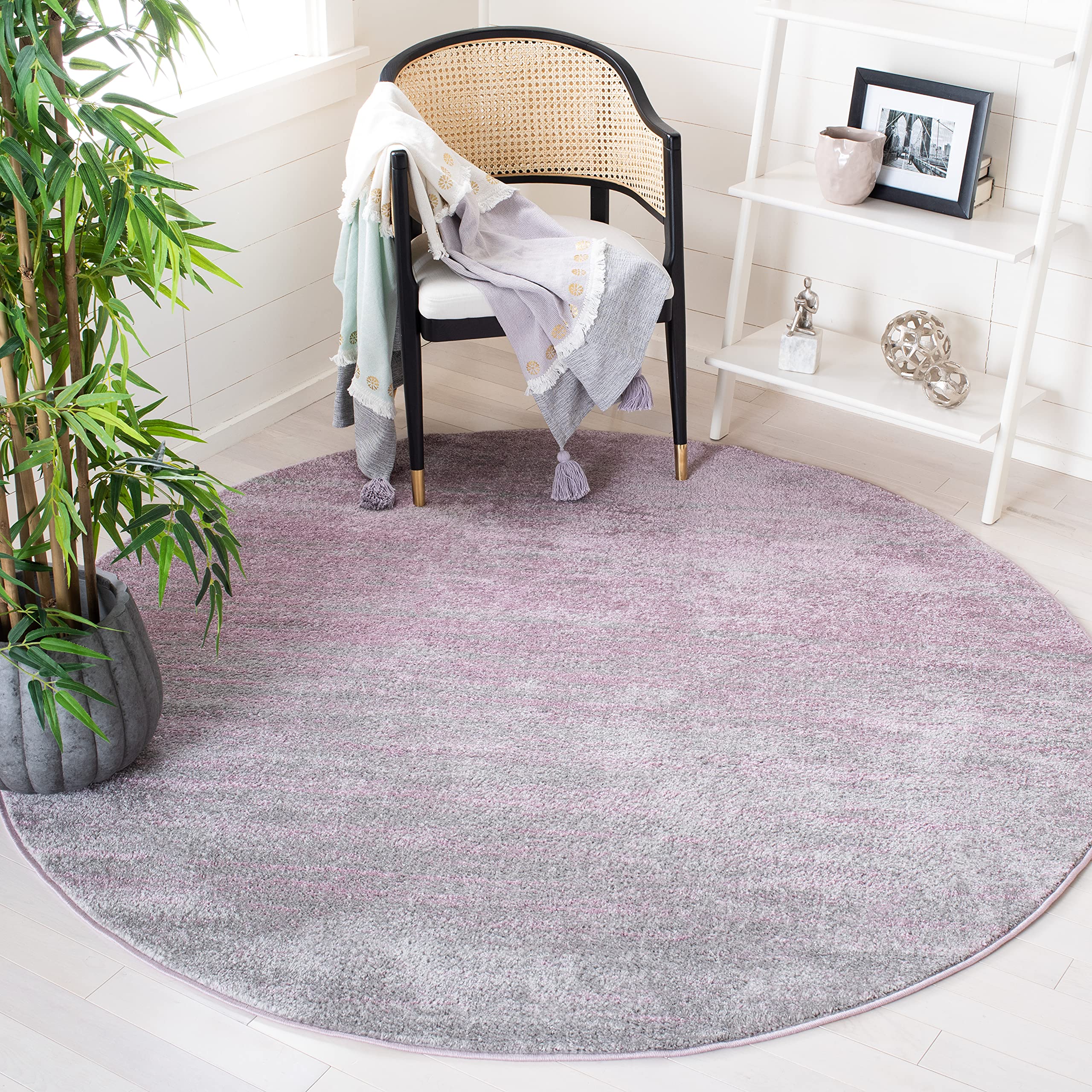 SAFAVIEH Adirondack Collection 67 Round Purple / Green ADR113V Modern Ombre Non-Shedding Dining Room Entryway Foyer Living Room