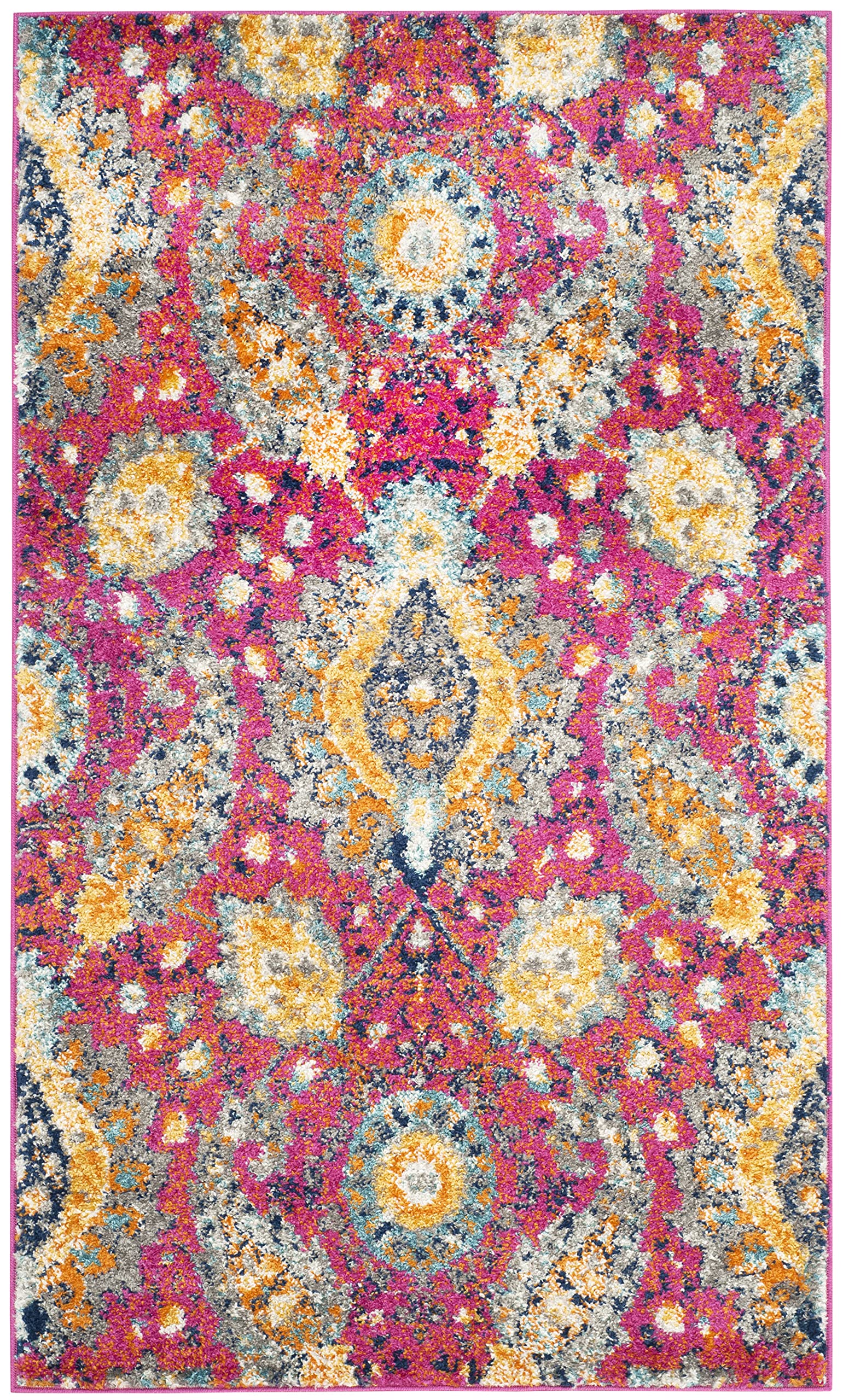 SAFAVIEH Madison Collection 2'3'' x 4' FuchsiaGold MAD600A Boho Chic Glam Paisley Non-Shedding Entryway Living Room Foyer Bedroo