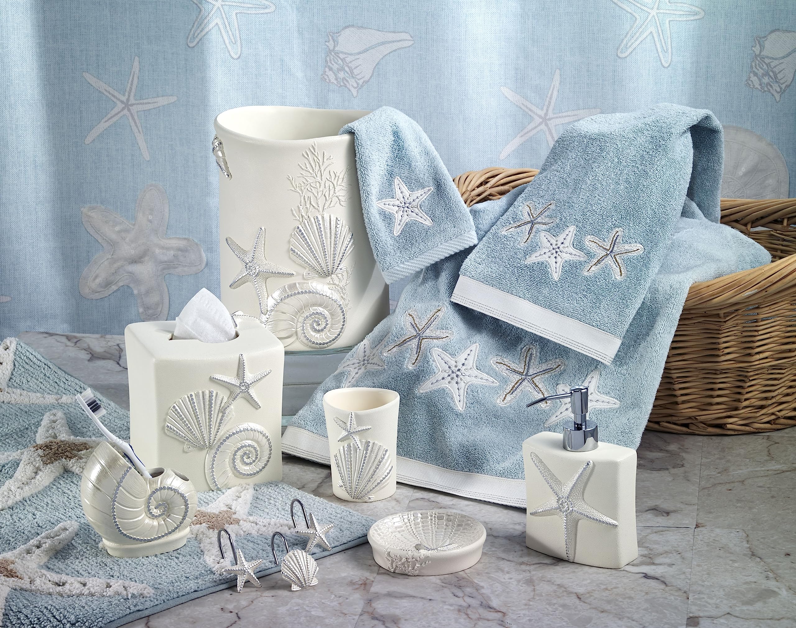 Avanti Linens - Toothbrush Holder, Seashell Inspired Bathroom Accessories, Guest Bathroom Essentials (Sequin Shell Collection)