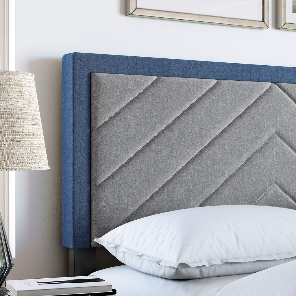 Boyd Sleep Barcelona Upholstered Platform Bed with Headboard and Durable Mattress Foundation with Strong 14 Wood Slat Supports, No BoxSpring Required: Queen, Blue/Gray