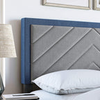 Boyd Sleep Barcelona Upholstered Platform Bed with Headboard and Durable Mattress Foundation with Strong 14 Wood Slat Supports, No BoxSpring Required: Queen, Blue/Gray
