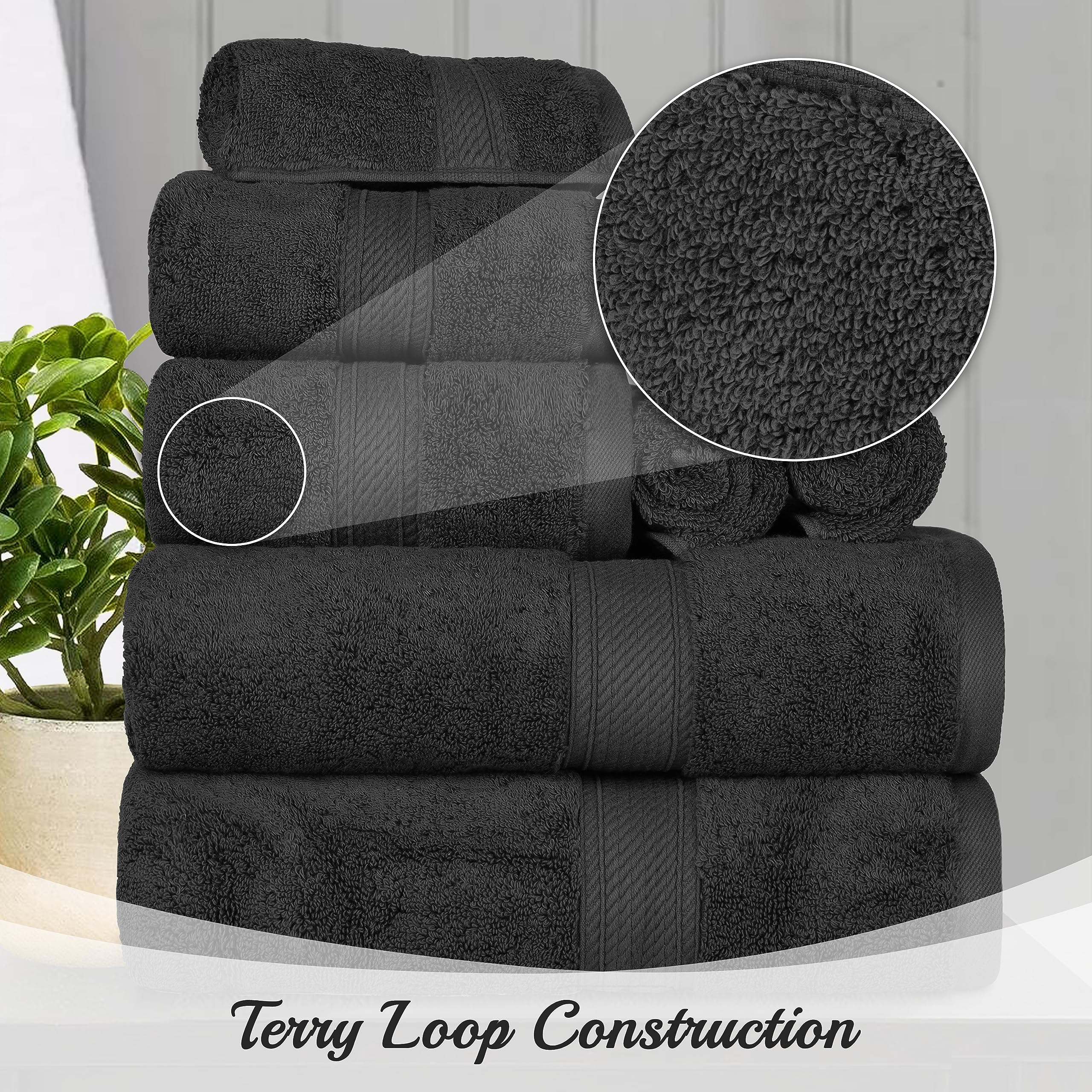 Superior Egyptian Cotton Pile 6 Piece Towel Set, Includes 2 Bath, 2 Hand, 2 Face Towels/Washcloths, Ultra Soft Luxury Towels, Th