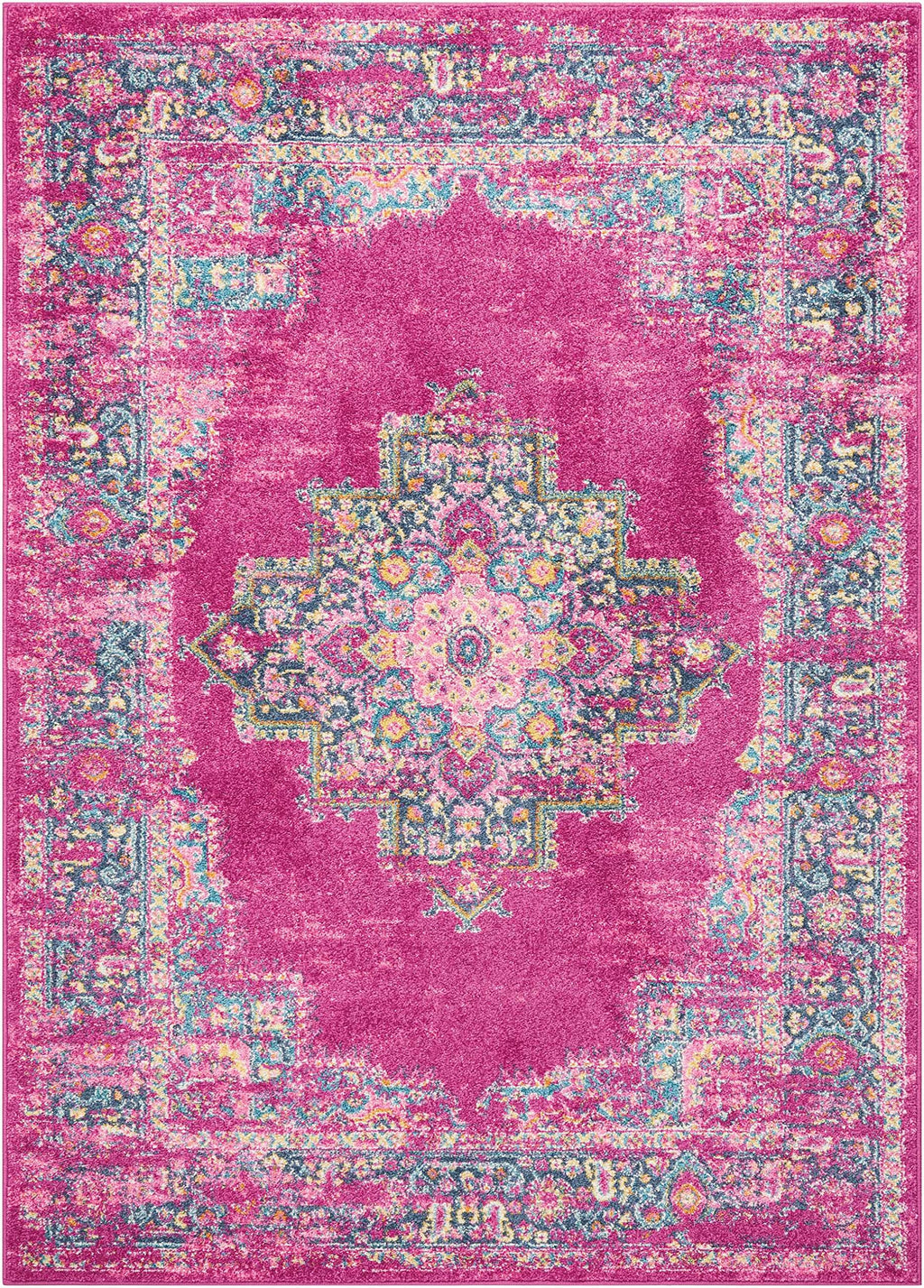 Nourison Passion Fuchsia 3'9' X 5'9' Area Rug, Boho, Traditional, Easy Cleaning, Non Shedding, Bed Room, Living Room, Hallway, (4' X 6')