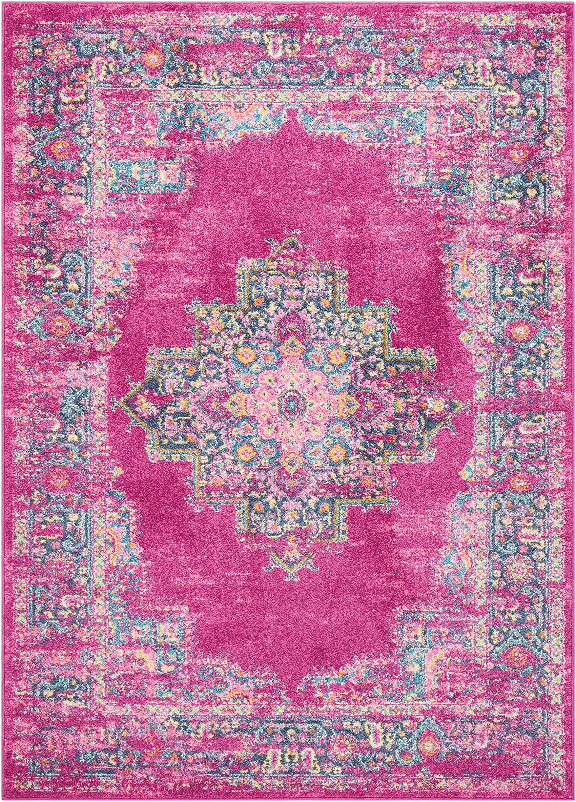 Nourison Passion Fuchsia 3'9' X 5'9' Area Rug, Boho, Traditional, Easy Cleaning, Non Shedding, Bed Room, Living Room, Hallway, (4' X 6')