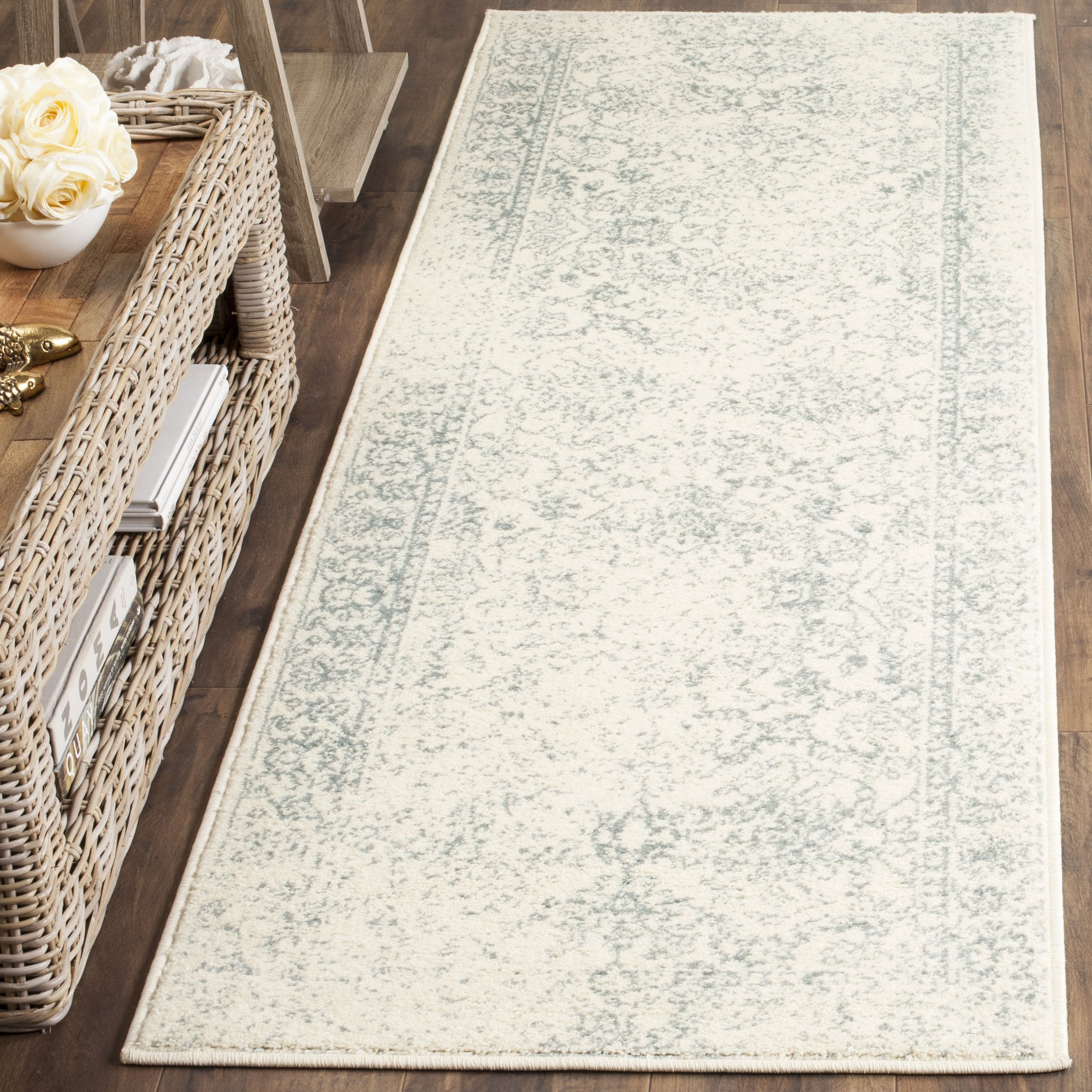 SAFAVIEH Adirondack Collection Runner Rug - 26 x 8, Ivory & Slate, Oriental Distressed Design, Non-Shedding & Easy Care, Ideal