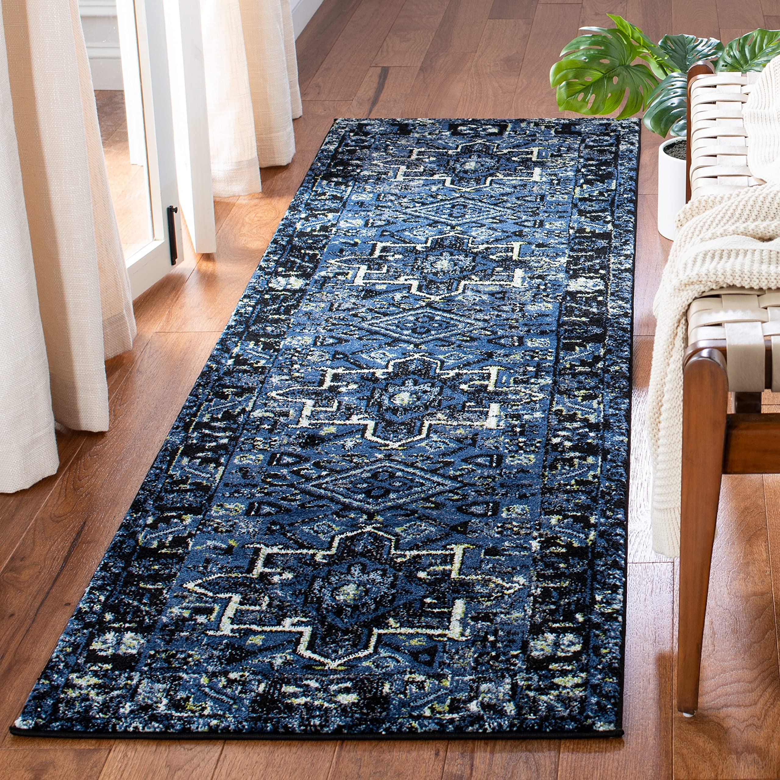 SAFAVIEH Vintage Hamadan Collection Runner Rug - 23 x 10, Blue & Grey, Oriental Traditional Persian Design, Non-Shedding & Eas