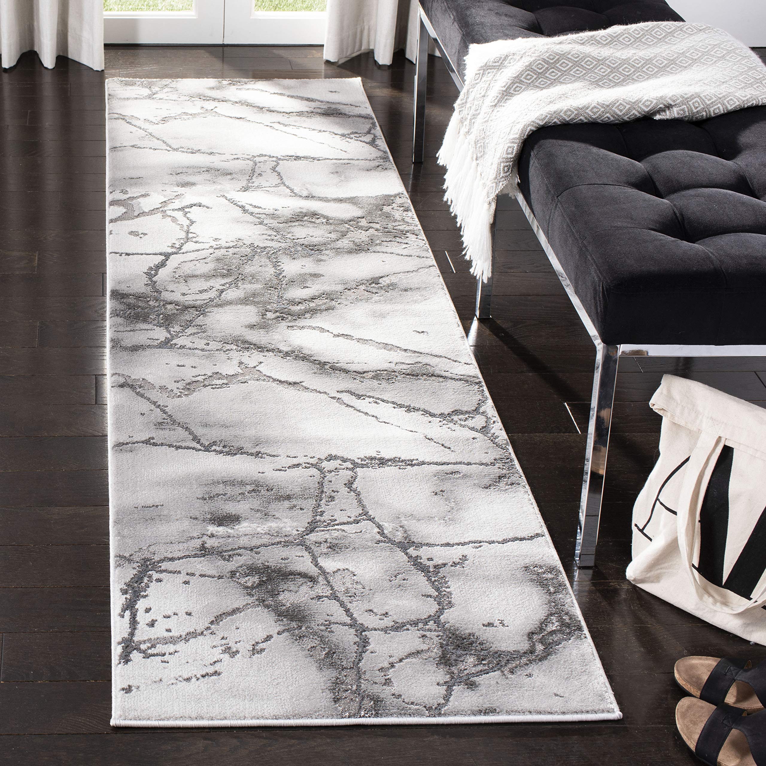 SAFAVIEH Craft Collection Runner Rug - 23 x 10, Grey & Silver, Modern Abstract Design, Non-Shedding & Easy Care, Ideal for Hig