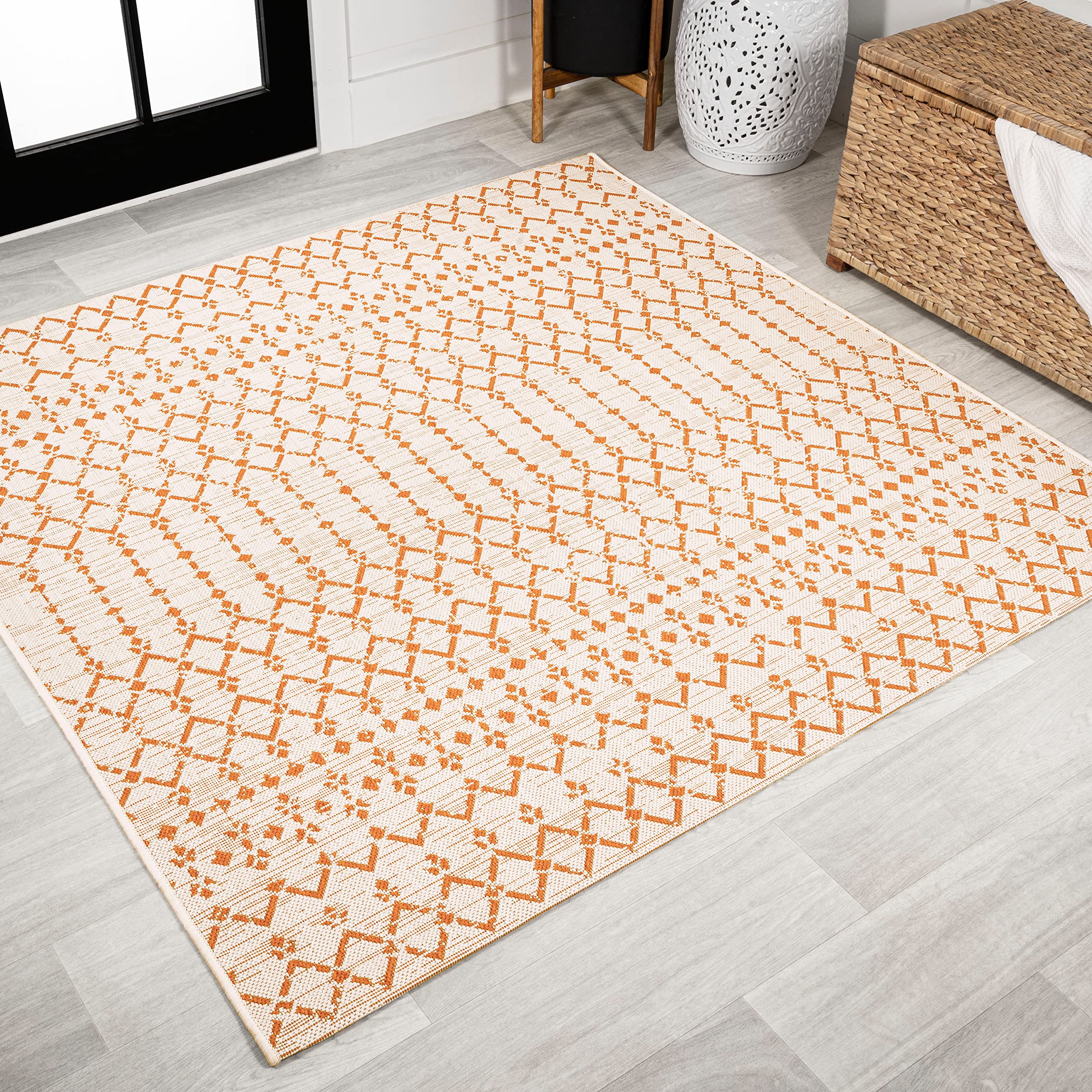 Jonathan Y Smb108O-5Sq Ourika Moroccan Geometric Textured Weave Indoor Outdoor Area Rug, Bohemian, Rustic, Scandinavian Easy Cle