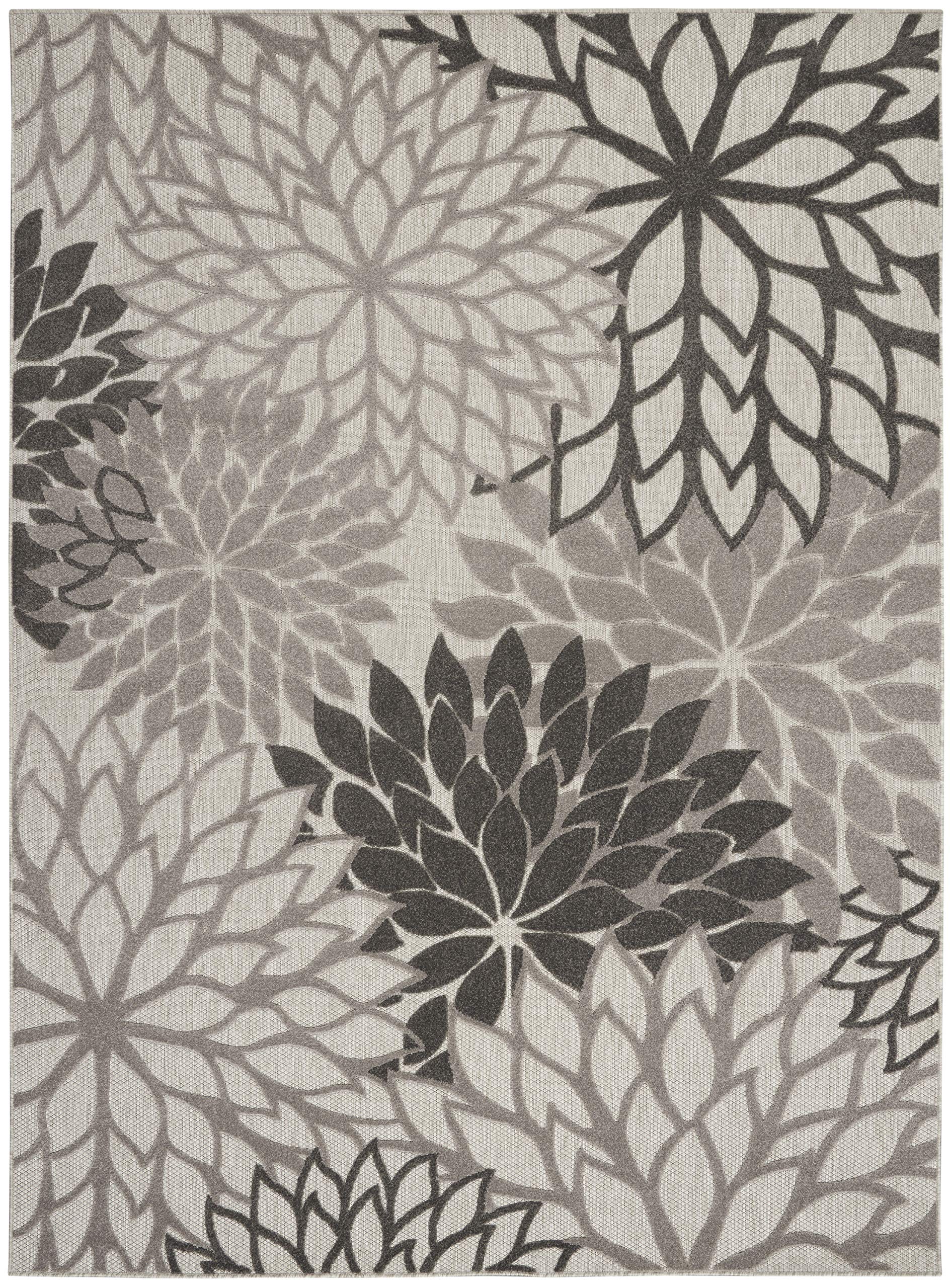 Nourison Aloha Indoor/Outdoor Floral Silver Grey 7'10' X 10'6' Area Rug, (8' X 11')