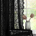 Bujasso Black Lace Sheer Curtains 108 Inch Vintage Floral Sheer Window Curtain Panels For Living Room Bedroom Elegant Light Filt
